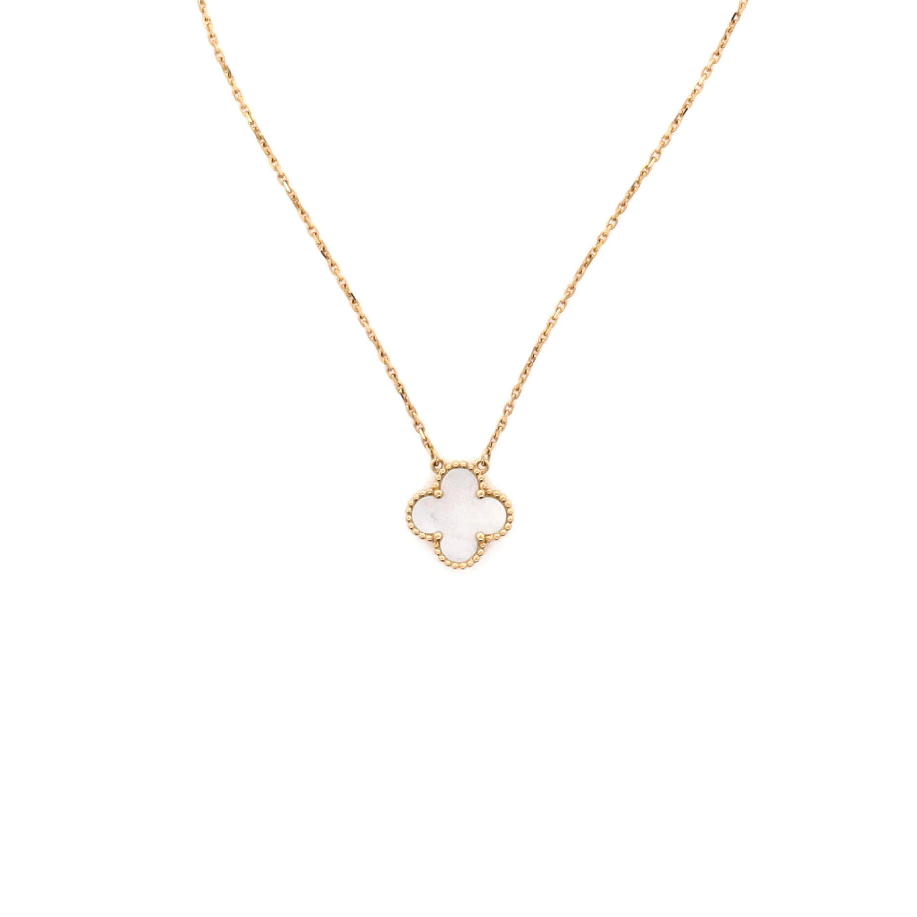 Vintage Alhambra Pendant Necklace 18K Yellow Gold and Mother of Pearl