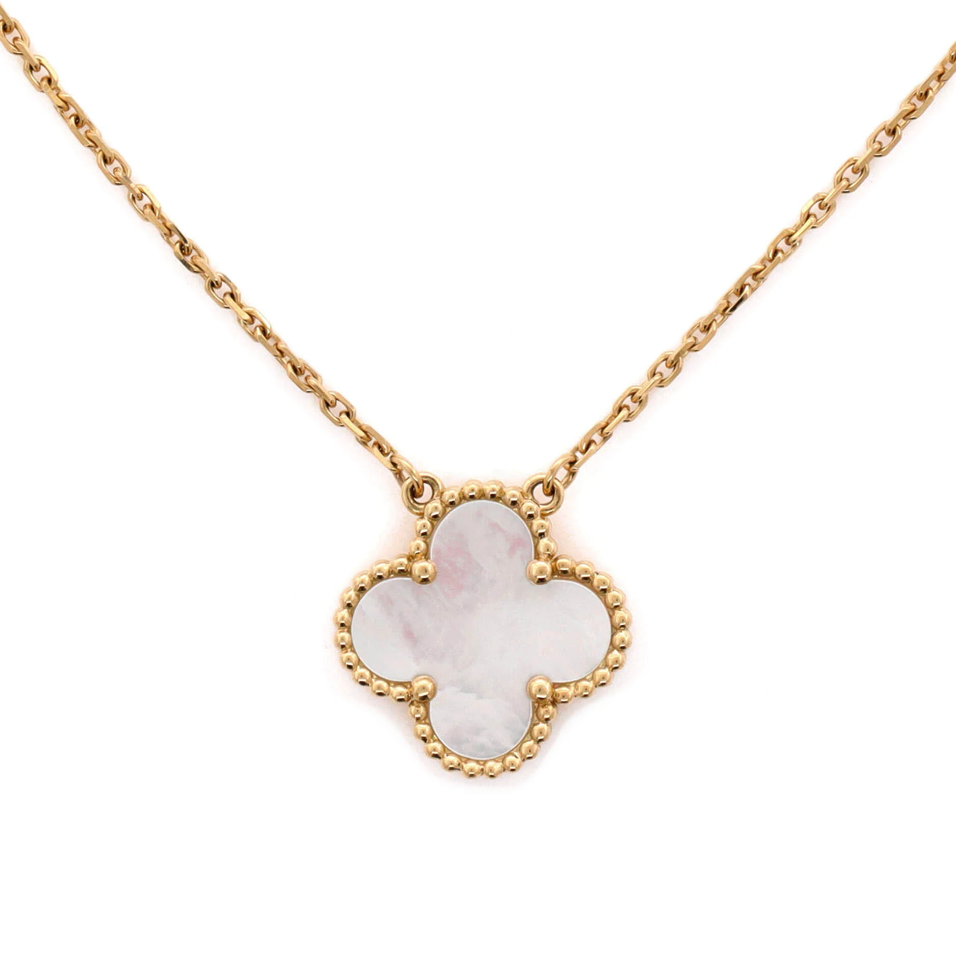 Vintage Alhambra Pendant Necklace 18K Yellow Gold and Mother of Pearl - Image 3