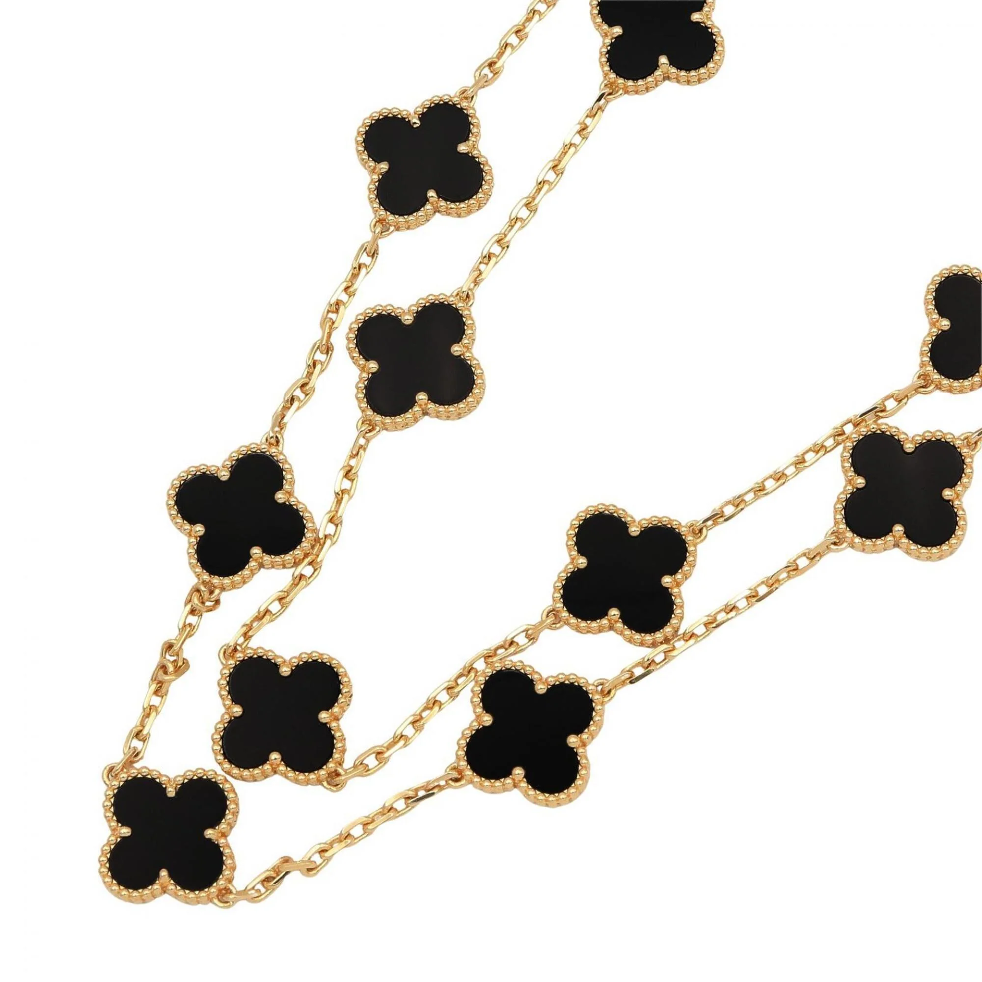 Vintage Alhambra Pendant Necklace 18K Yellow Gold and Onyx