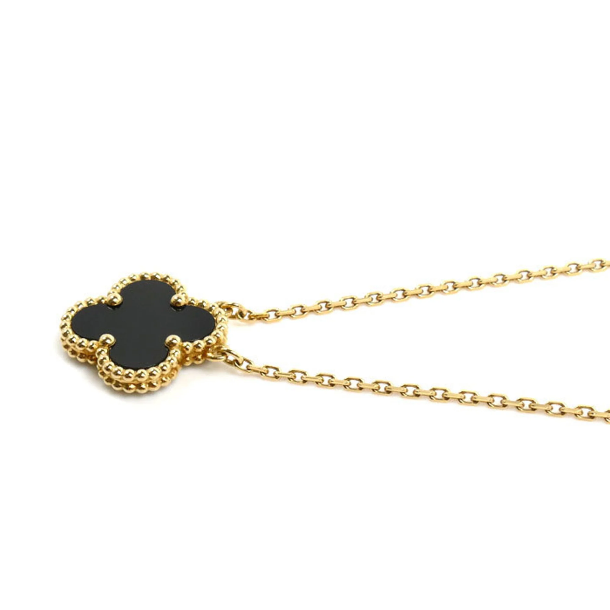 Vintage Alhambra Pendant Necklace 18K Yellow Gold and Onyx - Image 2