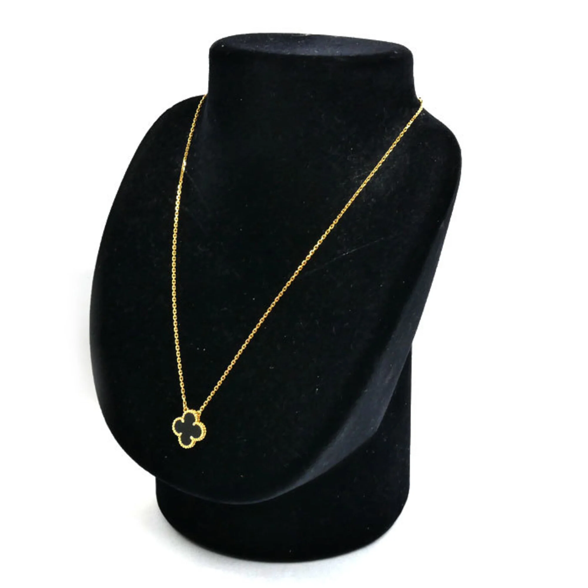 Vintage Alhambra Pendant Necklace 18K Yellow Gold and Onyx - Image 5