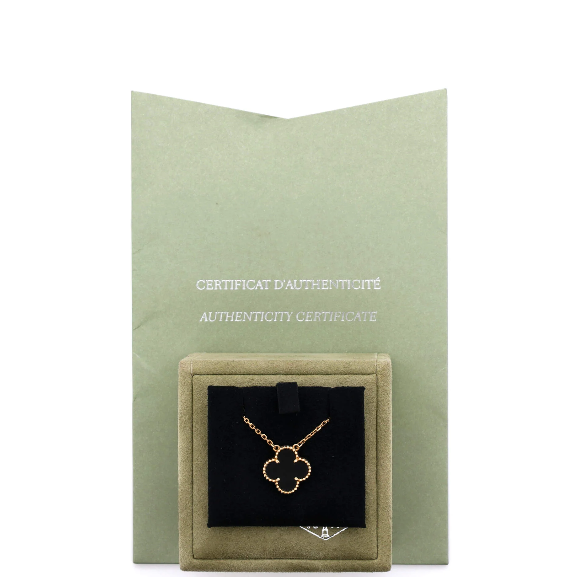 Vintage Alhambra Pendant Necklace 18K Yellow Gold and Onyx - Image 2