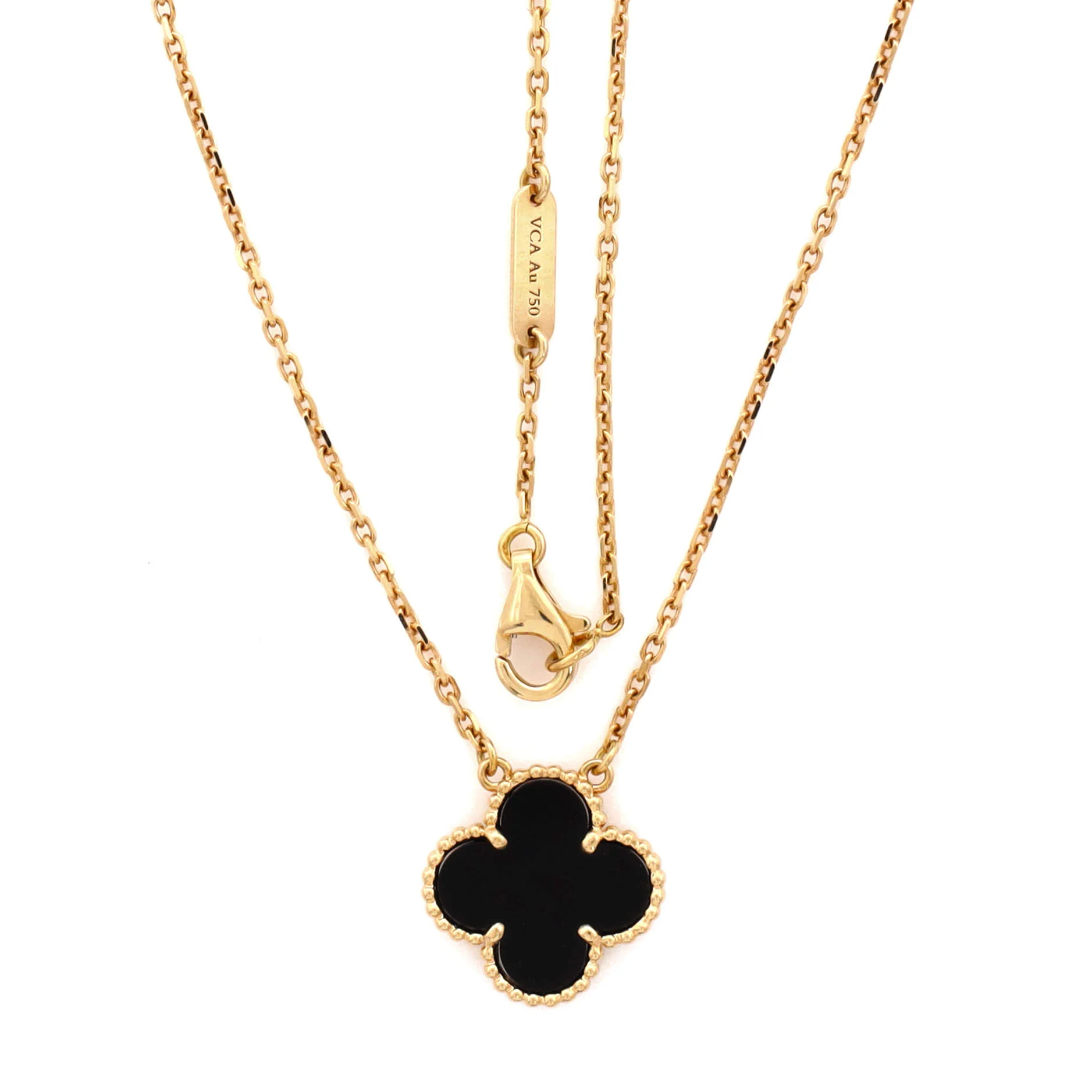 Vintage Alhambra Pendant Necklace 18K Yellow Gold and Onyx - Image 3