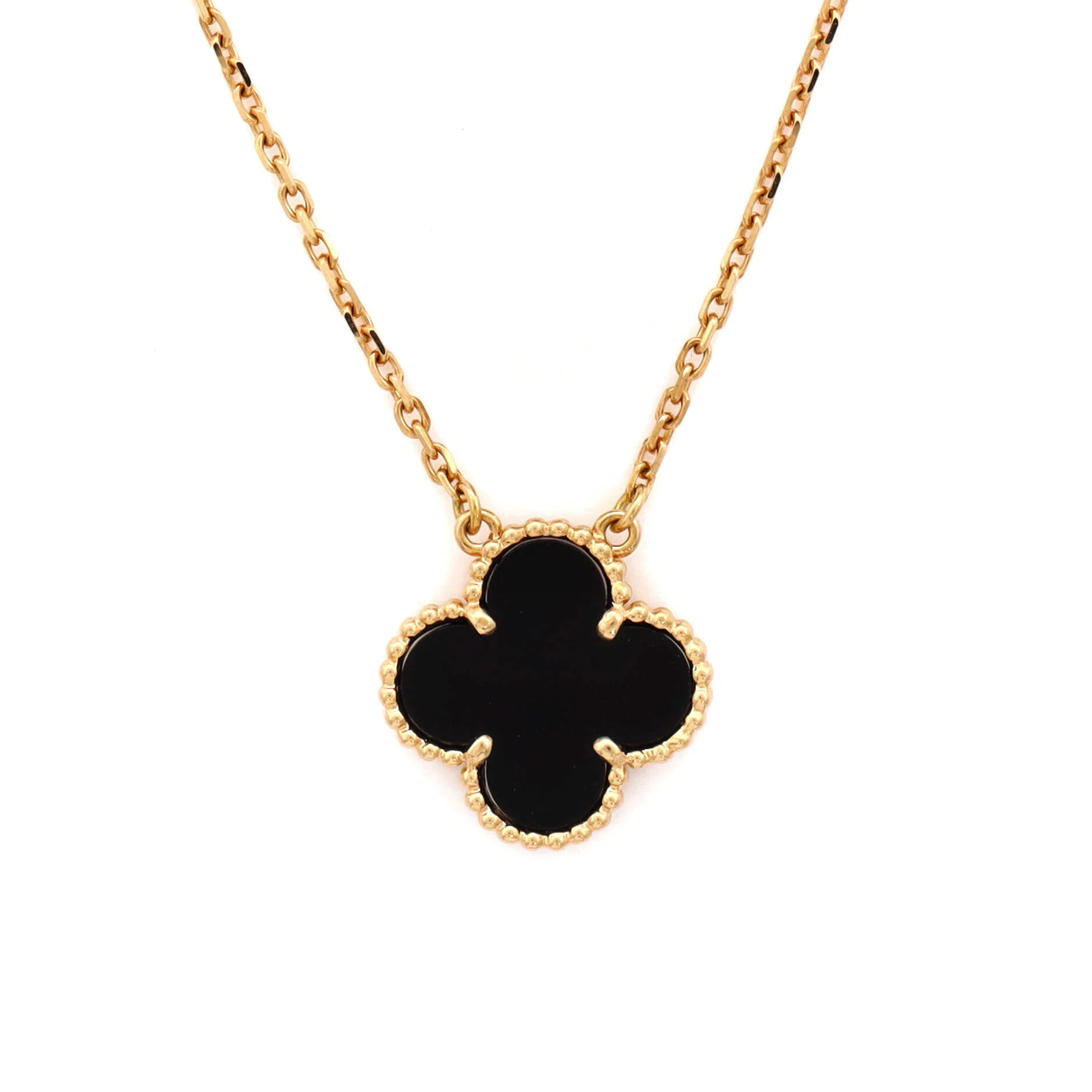 Vintage Alhambra Pendant Necklace 18K Yellow Gold and Onyx - Image 4