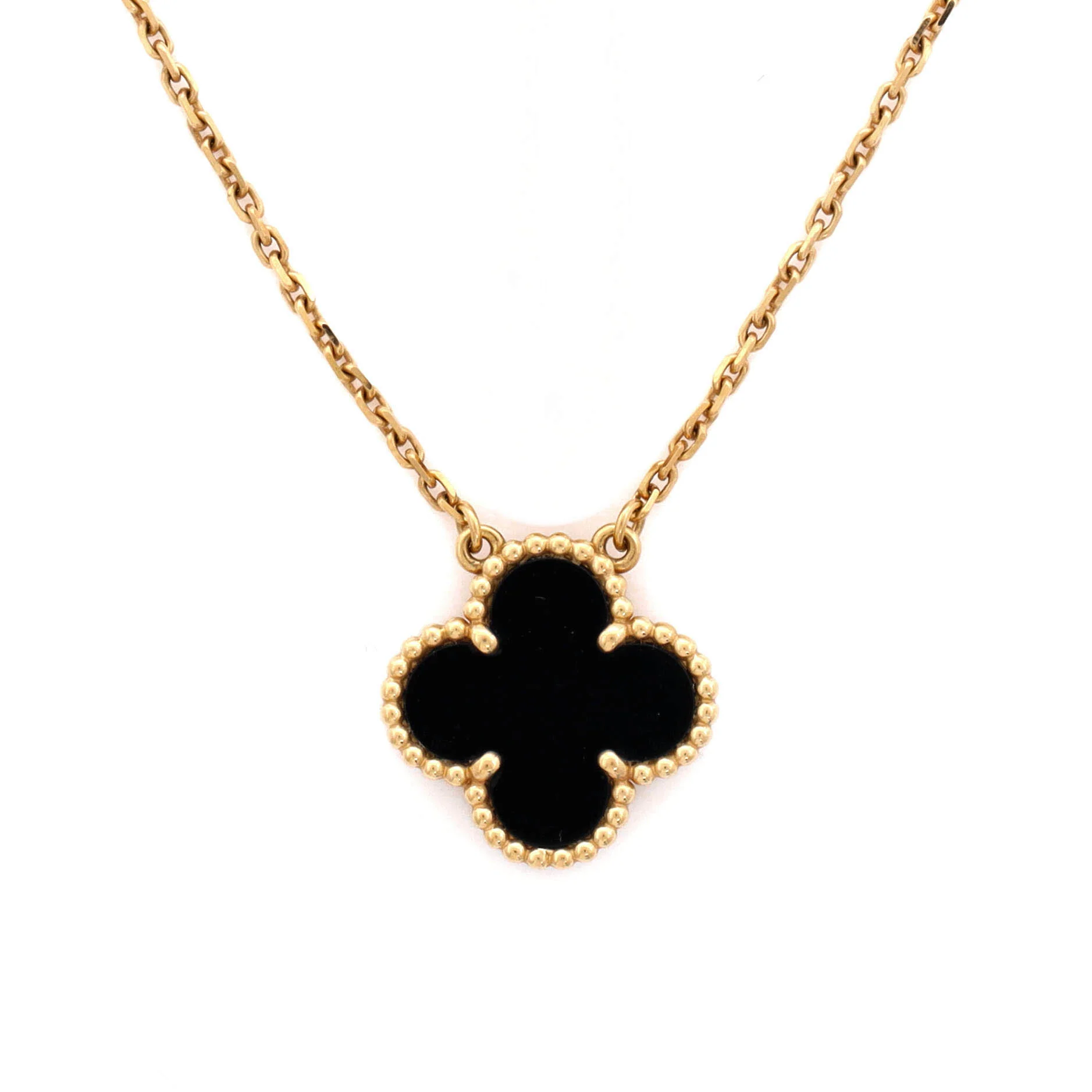 Vintage Alhambra Pendant Necklace 18K Yellow Gold and Onyx - Image 3