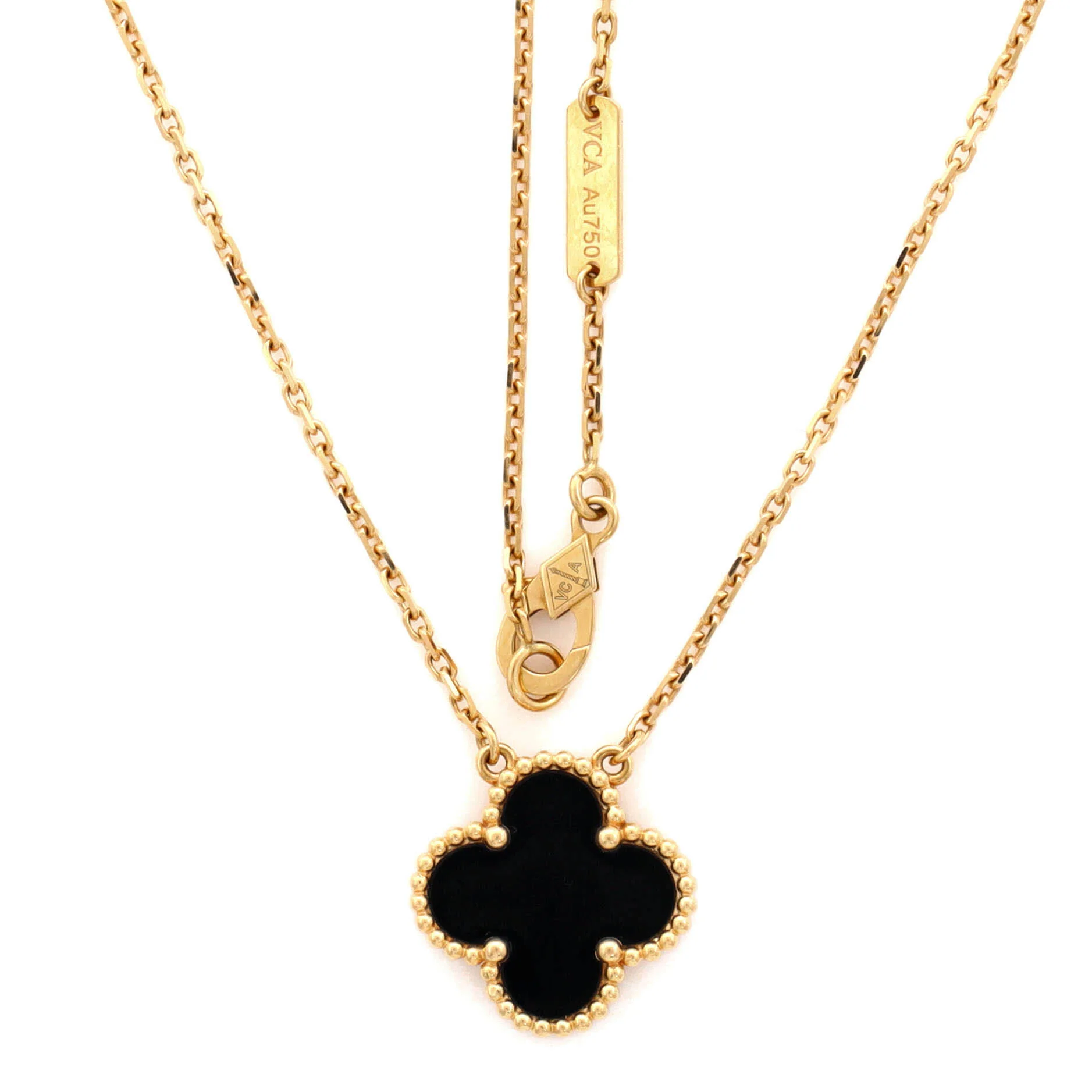 Vintage Alhambra Pendant Necklace 18K Yellow Gold and Onyx - Image 3