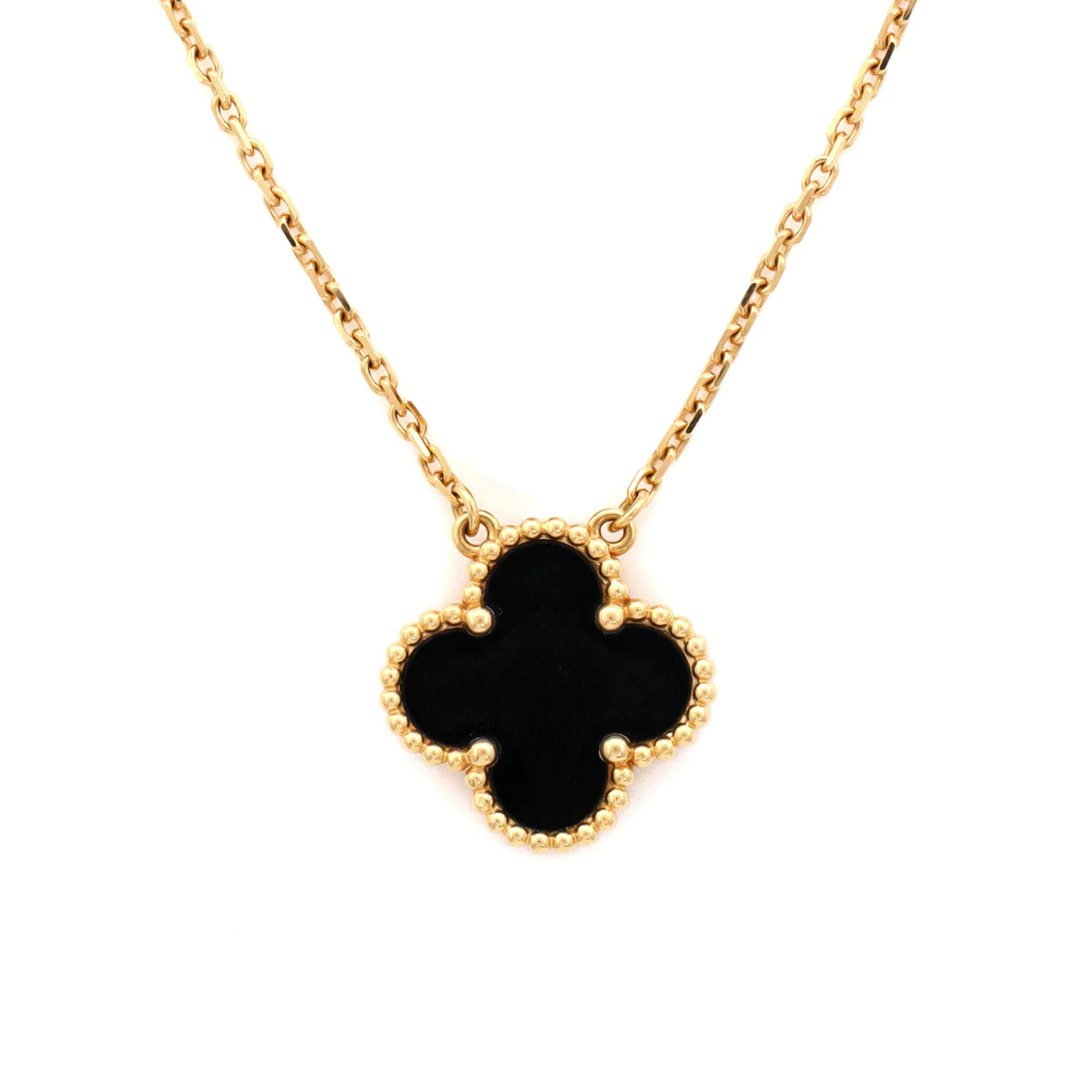 Vintage Alhambra Pendant Necklace 18K Yellow Gold and Onyx - Image 4