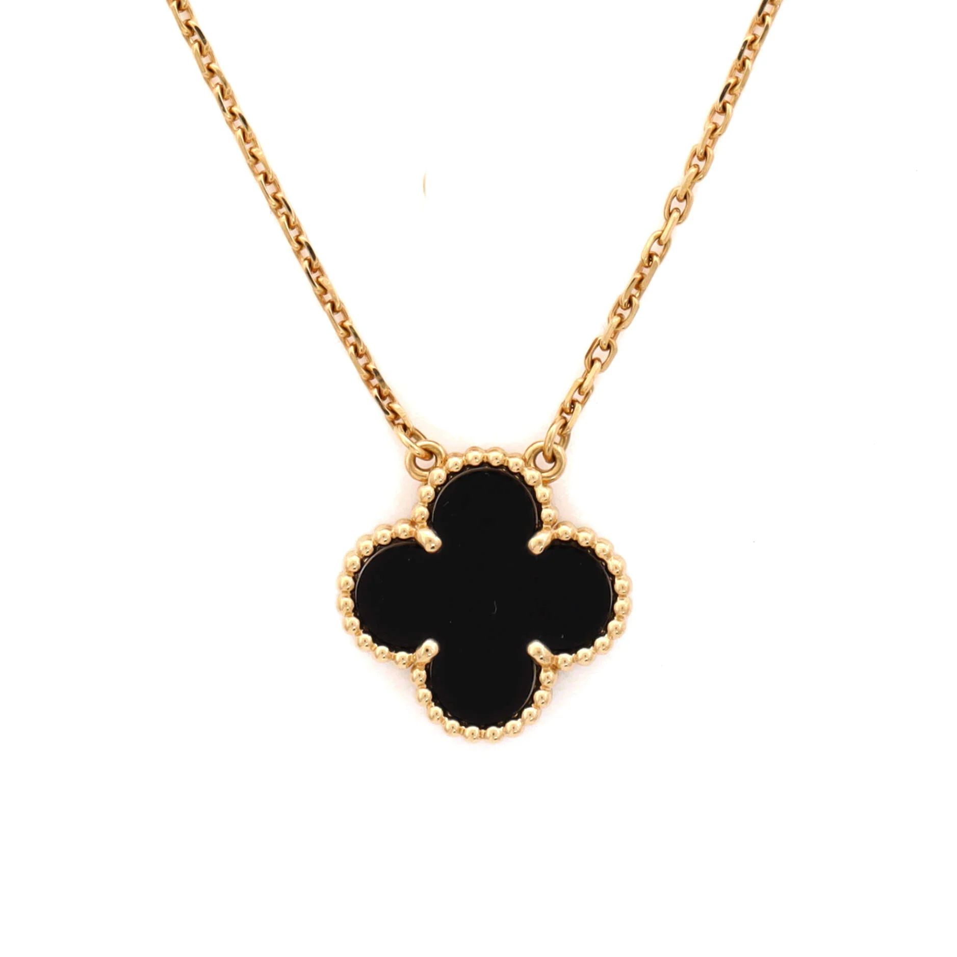 Vintage Alhambra Pendant Necklace 18K Yellow Gold and Onyx - Image 3