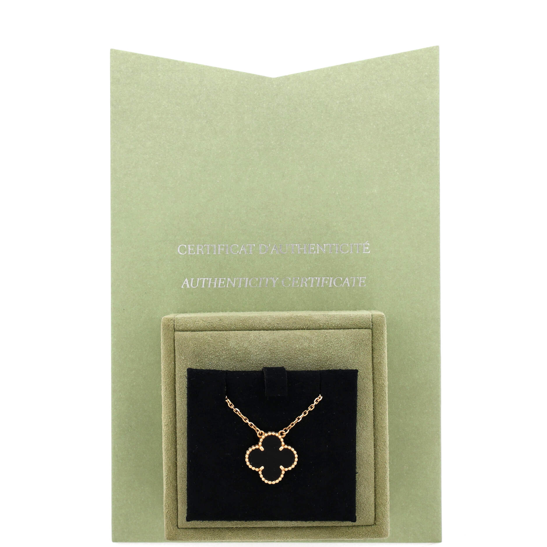 Vintage Alhambra Pendant Necklace 18K Yellow Gold and Onyx - Image 2