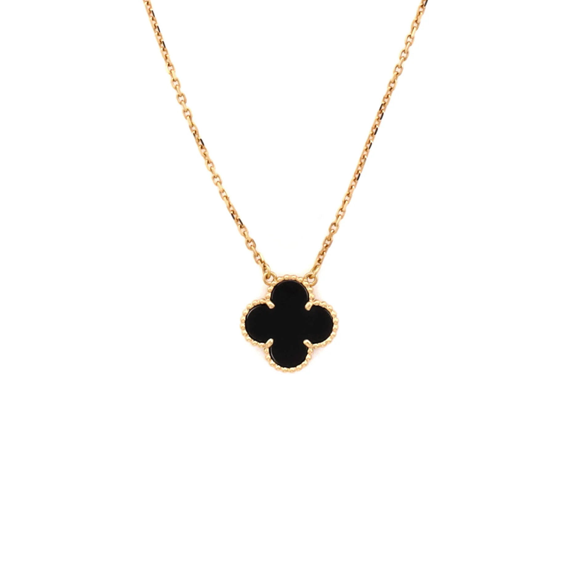 Vintage Alhambra Pendant Necklace 18K Yellow Gold and Onyx