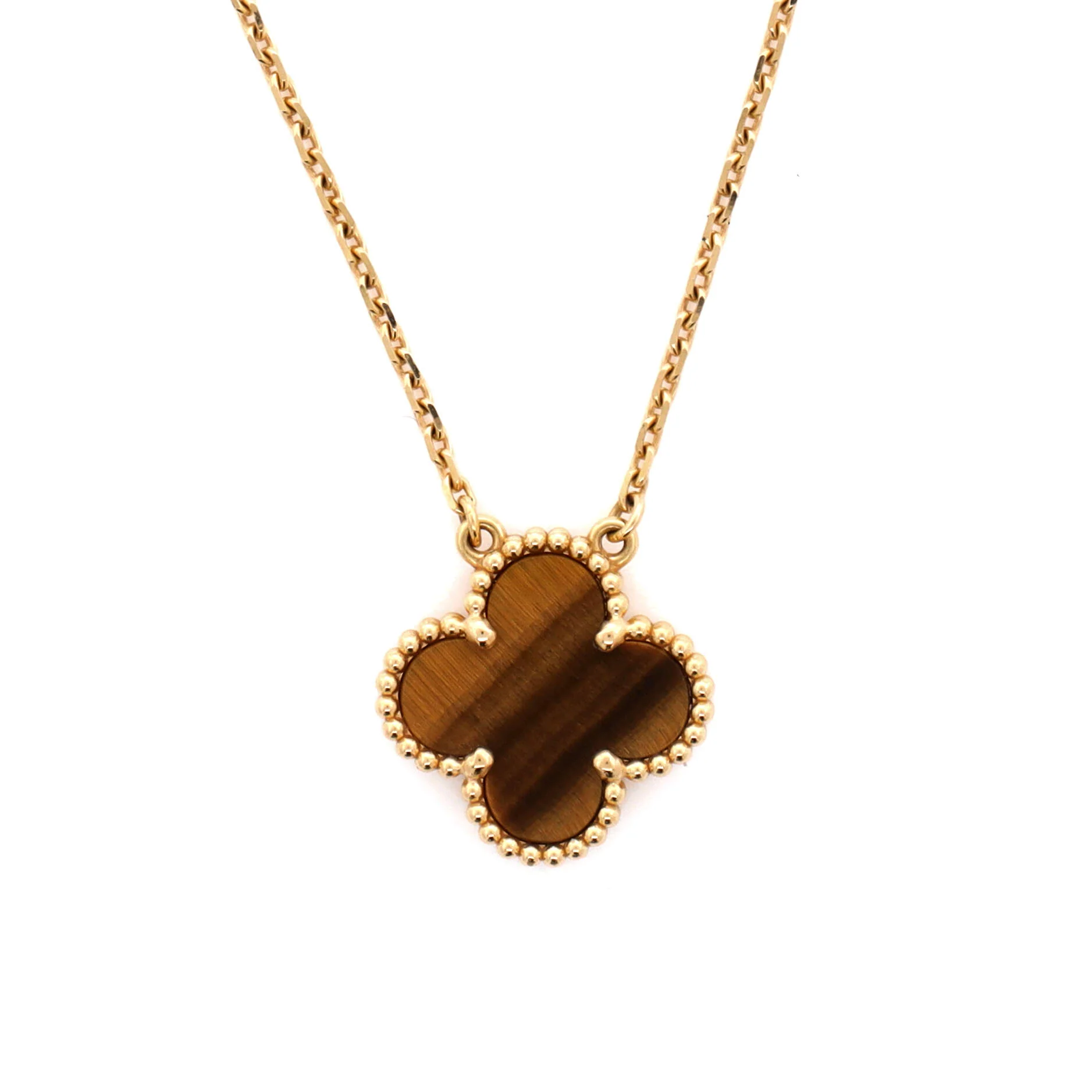 Vintage Alhambra Pendant Necklace 18K Yellow Gold and Tiger Eye - Image 4