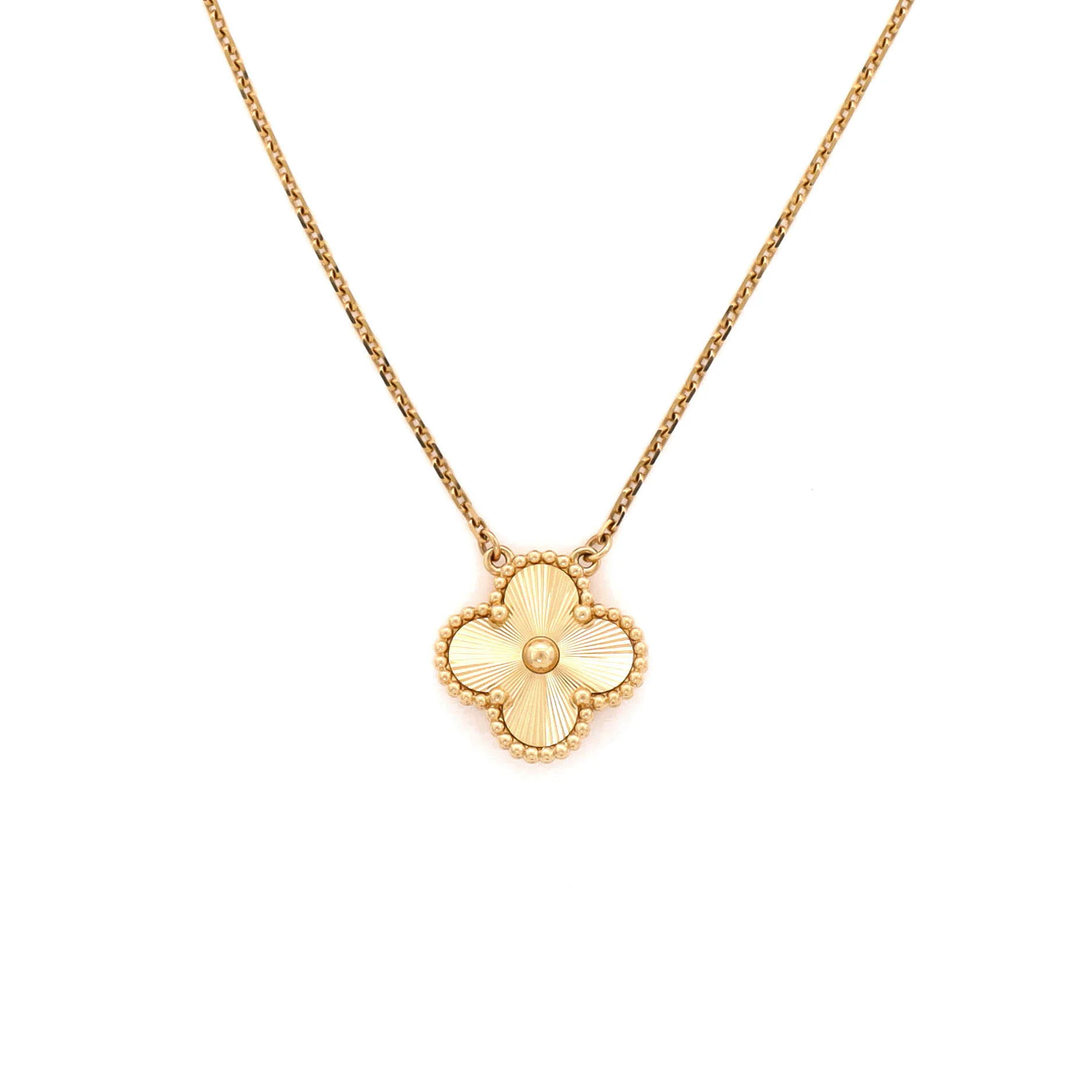 Vintage Alhambra Pendant Necklace Guilloche 18K Yellow Gold