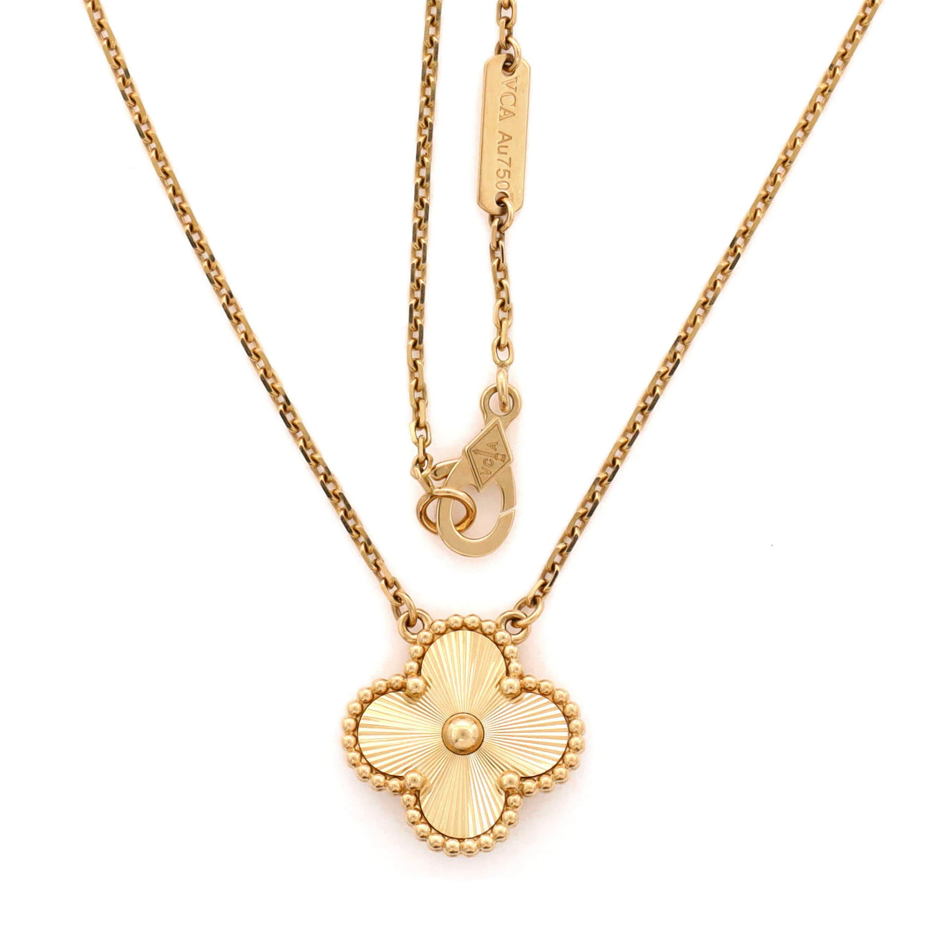 Vintage Alhambra Pendant Necklace Guilloche 18K Yellow Gold - Image 2
