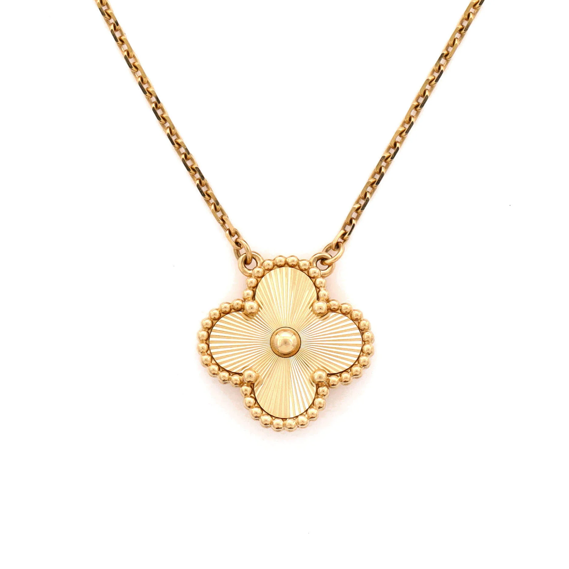 Vintage Alhambra Pendant Necklace Guilloche 18K Yellow Gold - Image 3