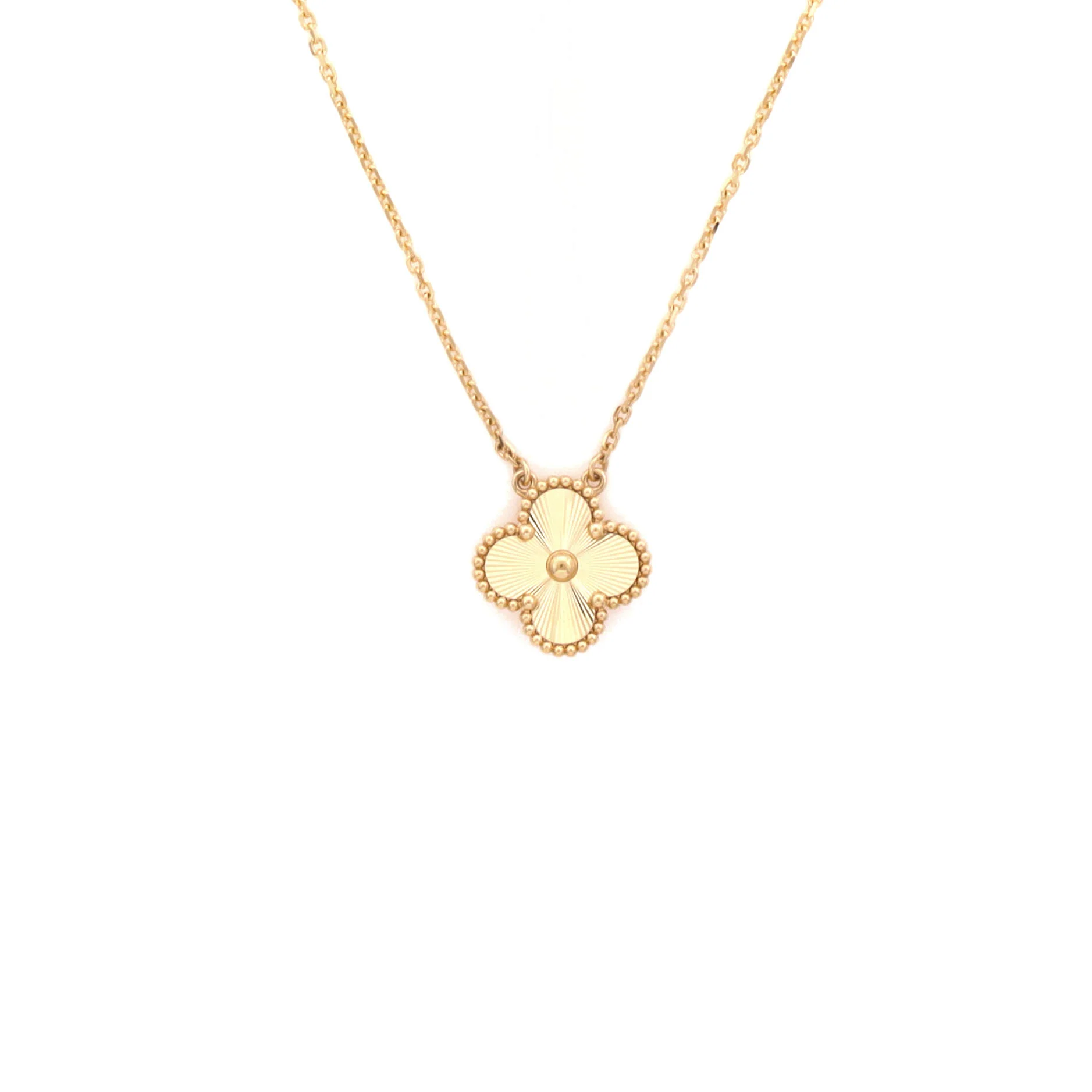 Vintage Alhambra Pendant Necklace Guilloche 18K Yellow Gold