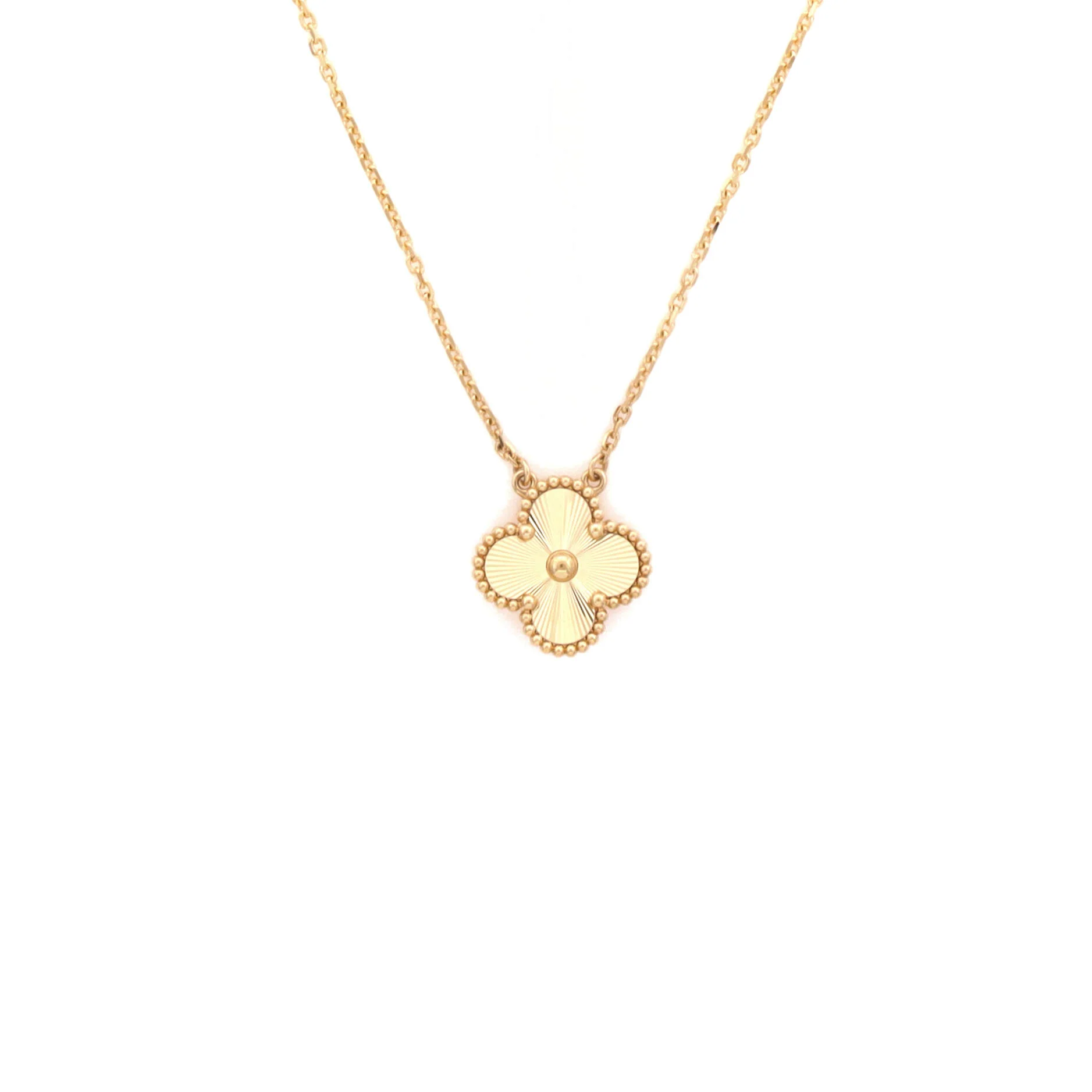 Vintage Alhambra Pendant Necklace Guilloche 18K Yellow Gold