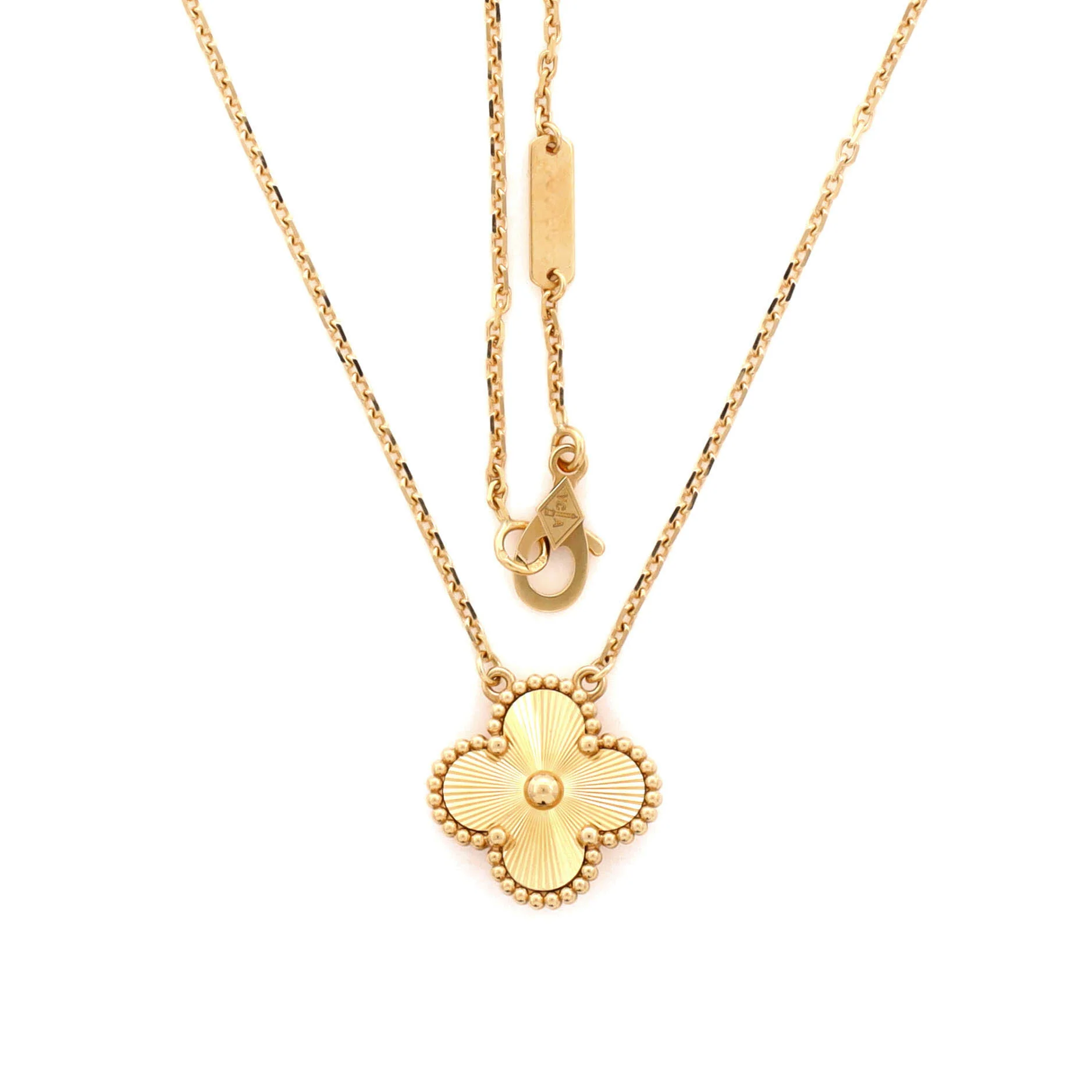 Vintage Alhambra Pendant Necklace Guilloche 18K Yellow Gold - Image 3