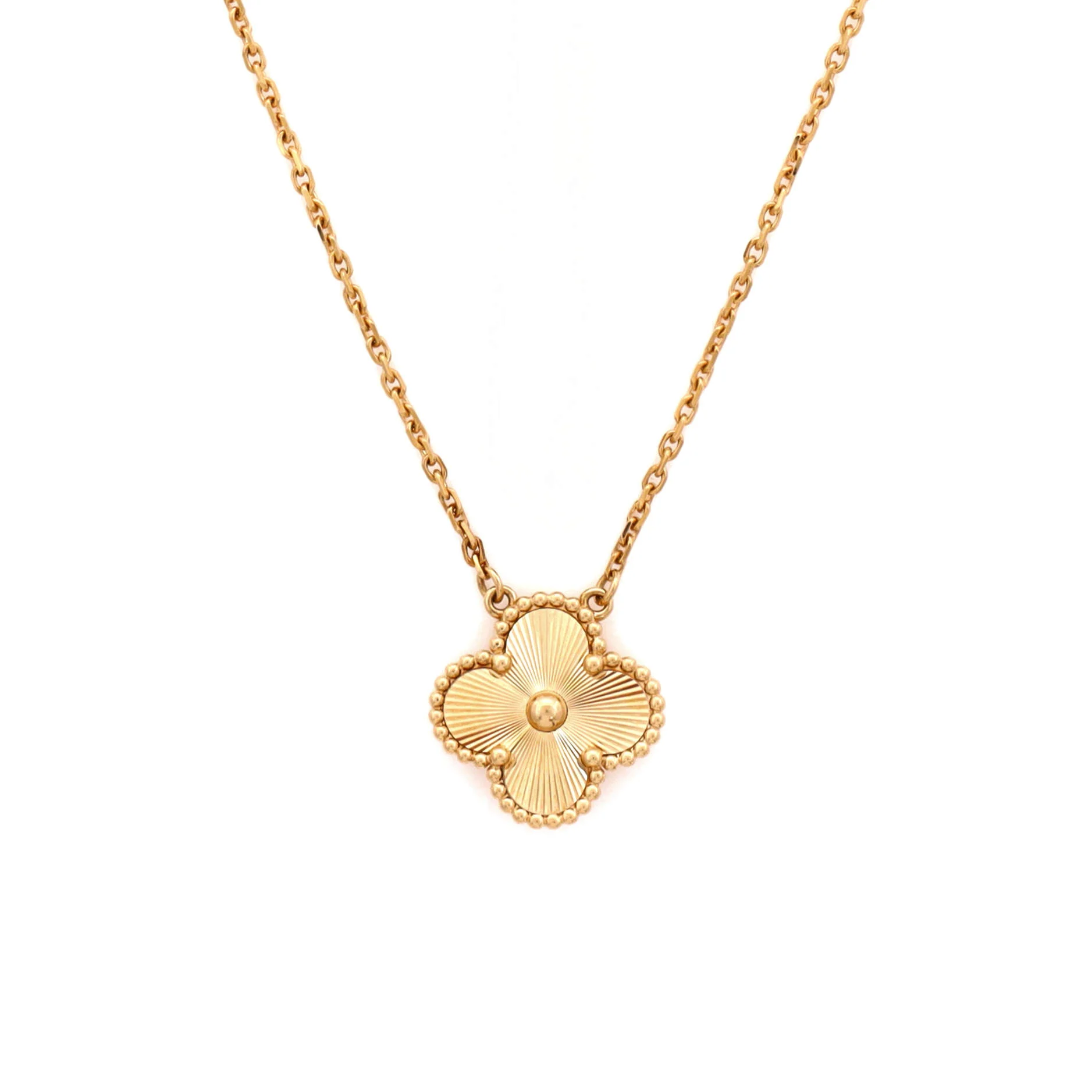 Vintage Alhambra Pendant Necklace Guilloche 18K Yellow Gold