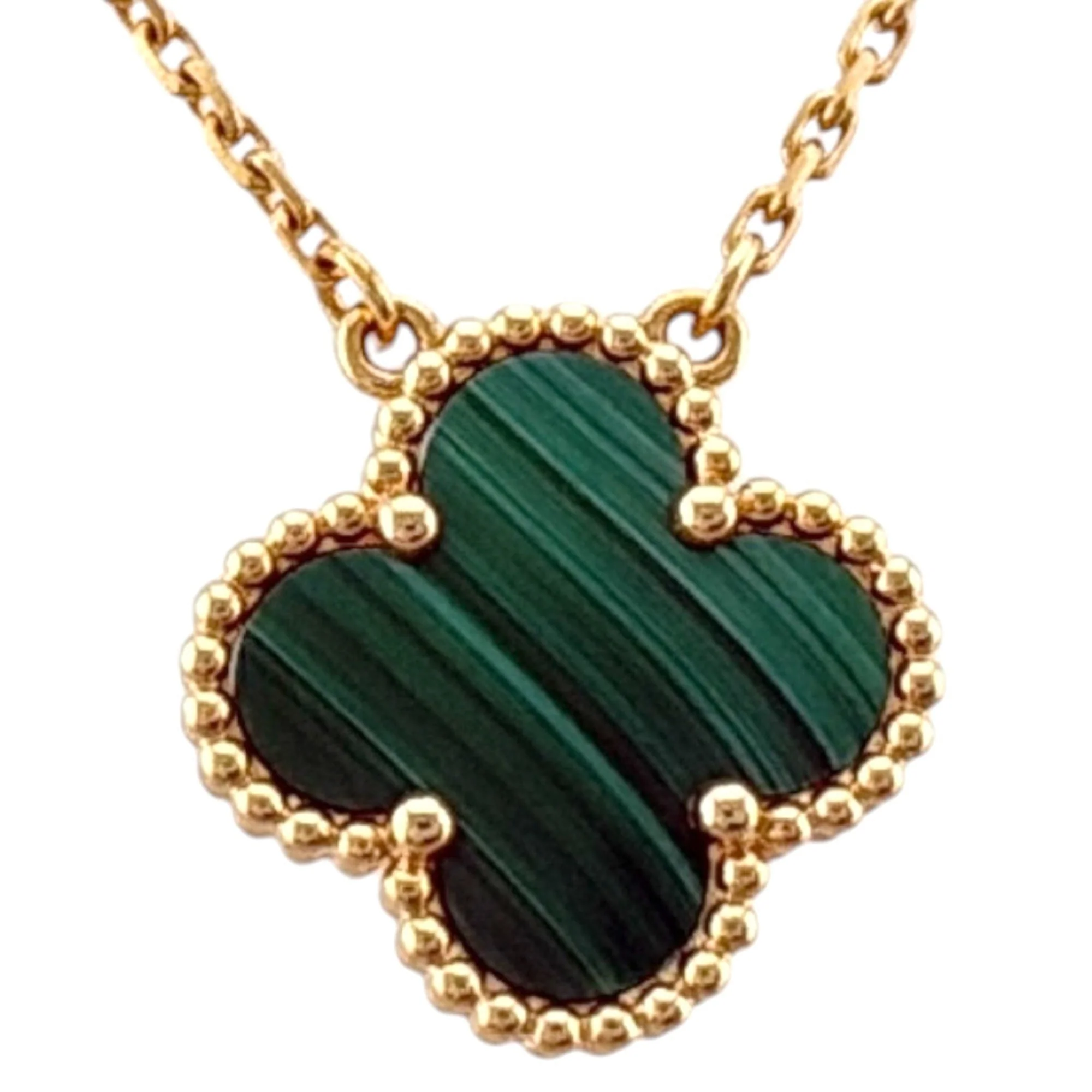 Vintage Pendant Necklace 18K Yellow Gold with Malachite