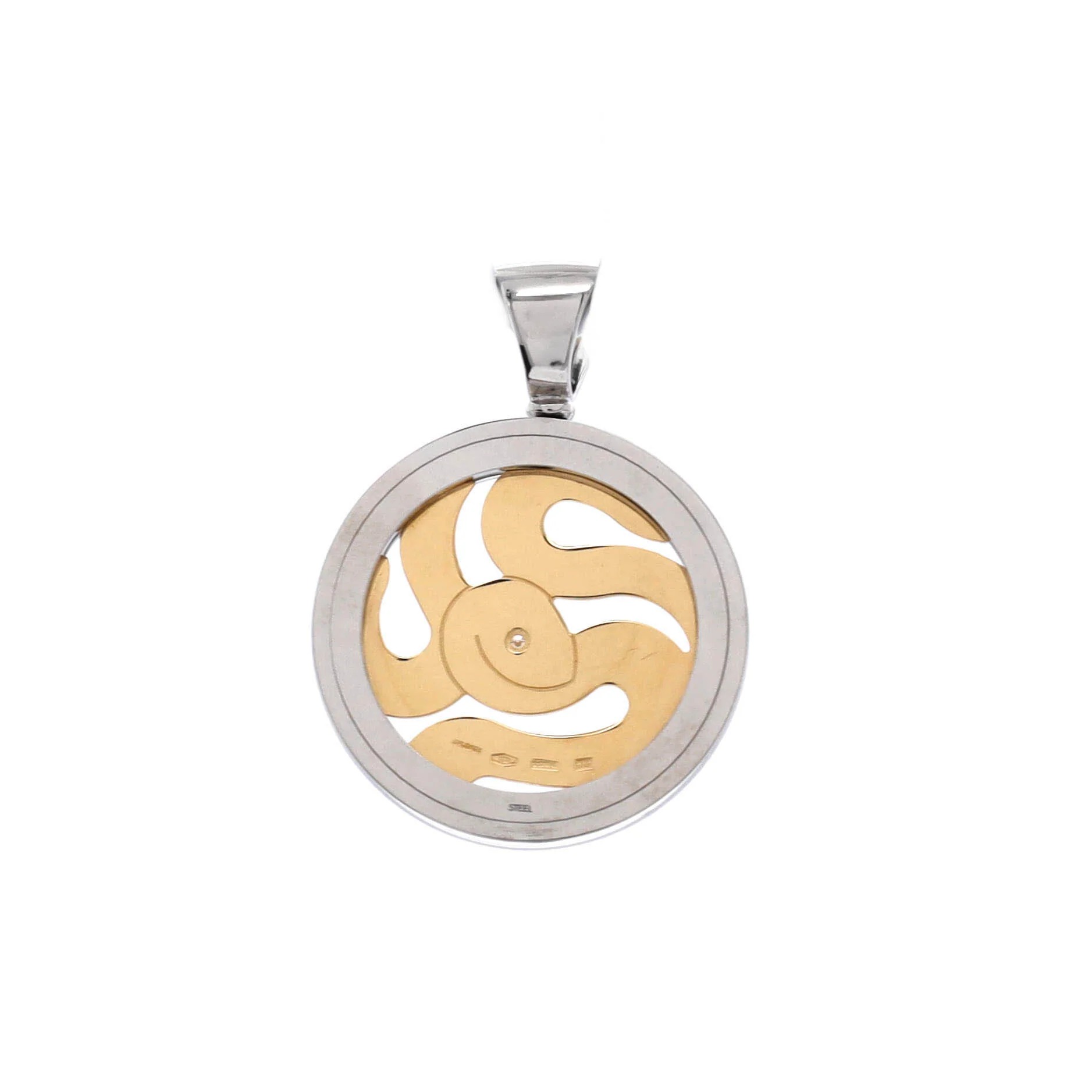 Tondo Snake Pendant Charm Pendant & Charms 18K Yellow Gold and Stainless Steel with Diamond - Image 3
