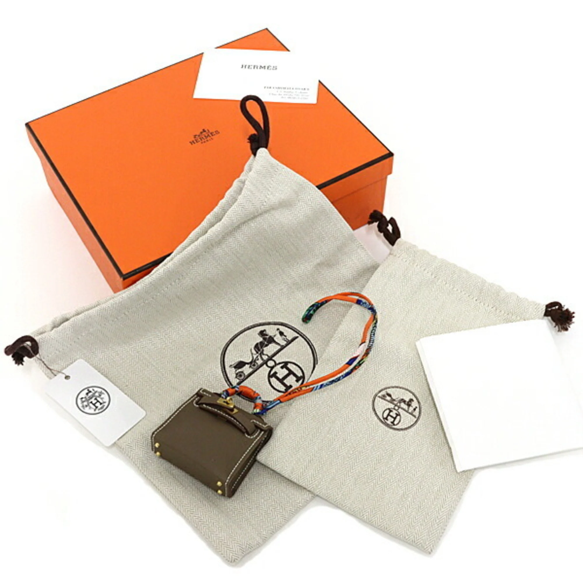 Charm Silk and Tadelakt Leather Etoupe Gray and Orange Handbag Charm - Image 2