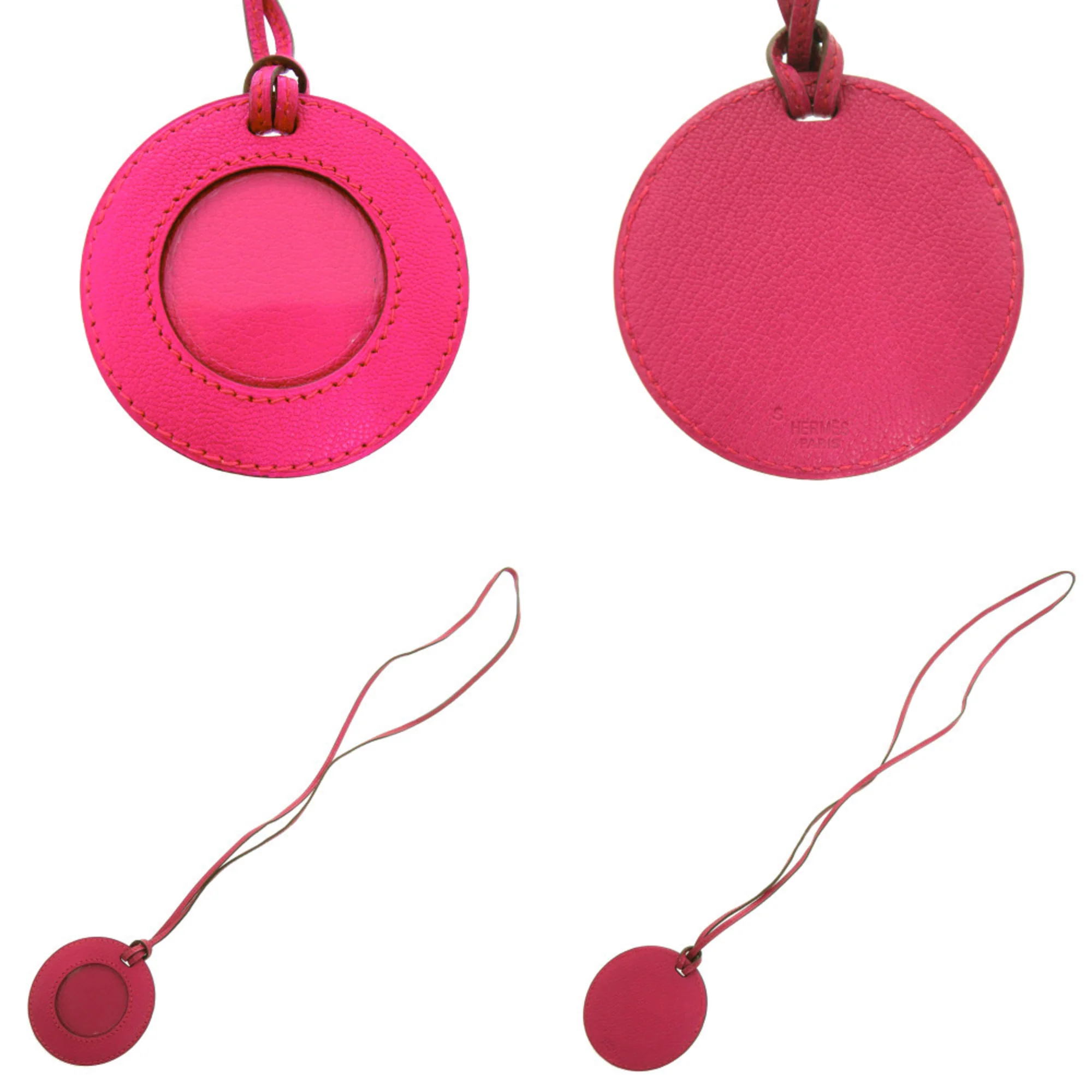 Chevre Mysore Leather Charm Rose Shocking Handbag Charm - Image 2