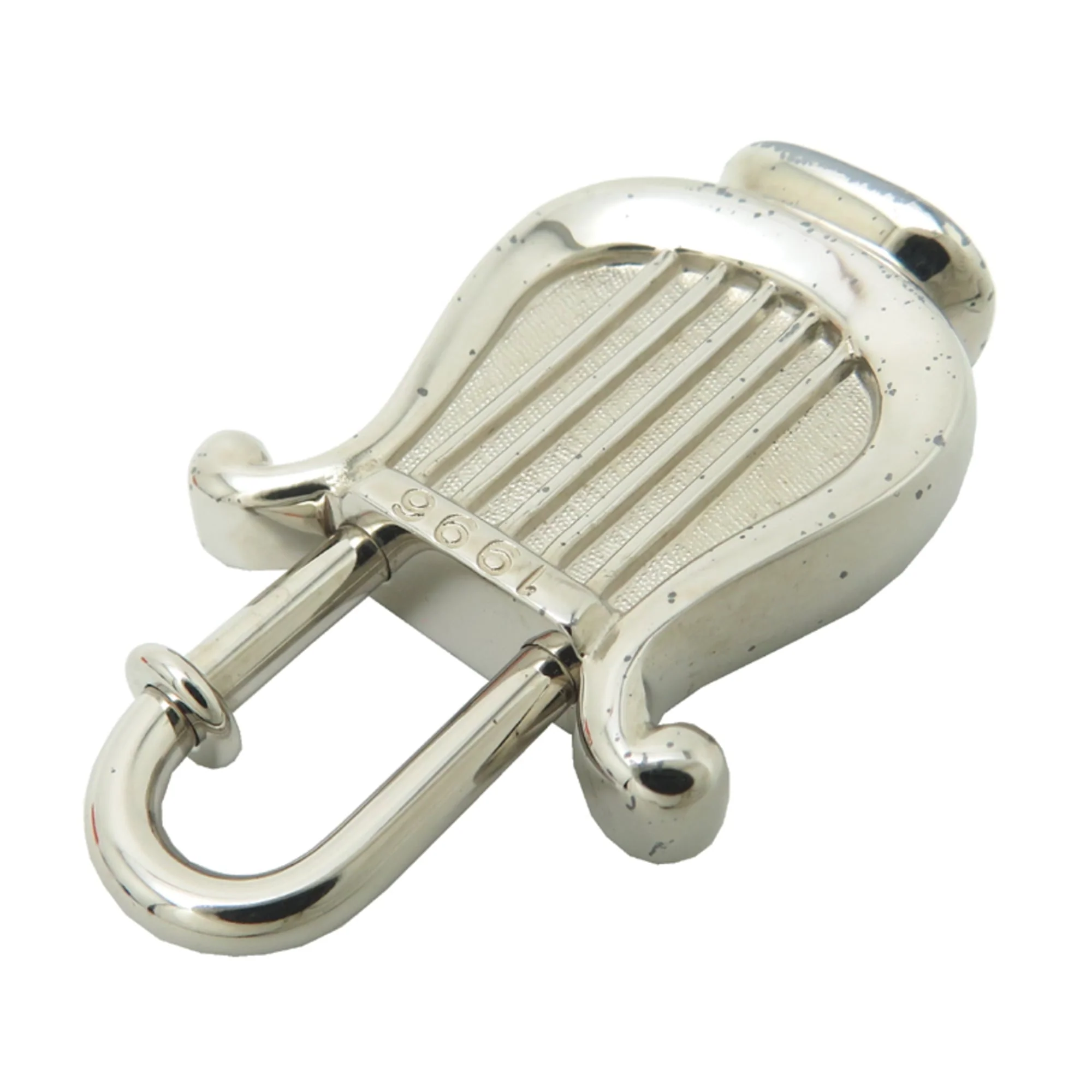 Harp Shaped Padlock Charm Brass Silver Handbag Charm - Image 4