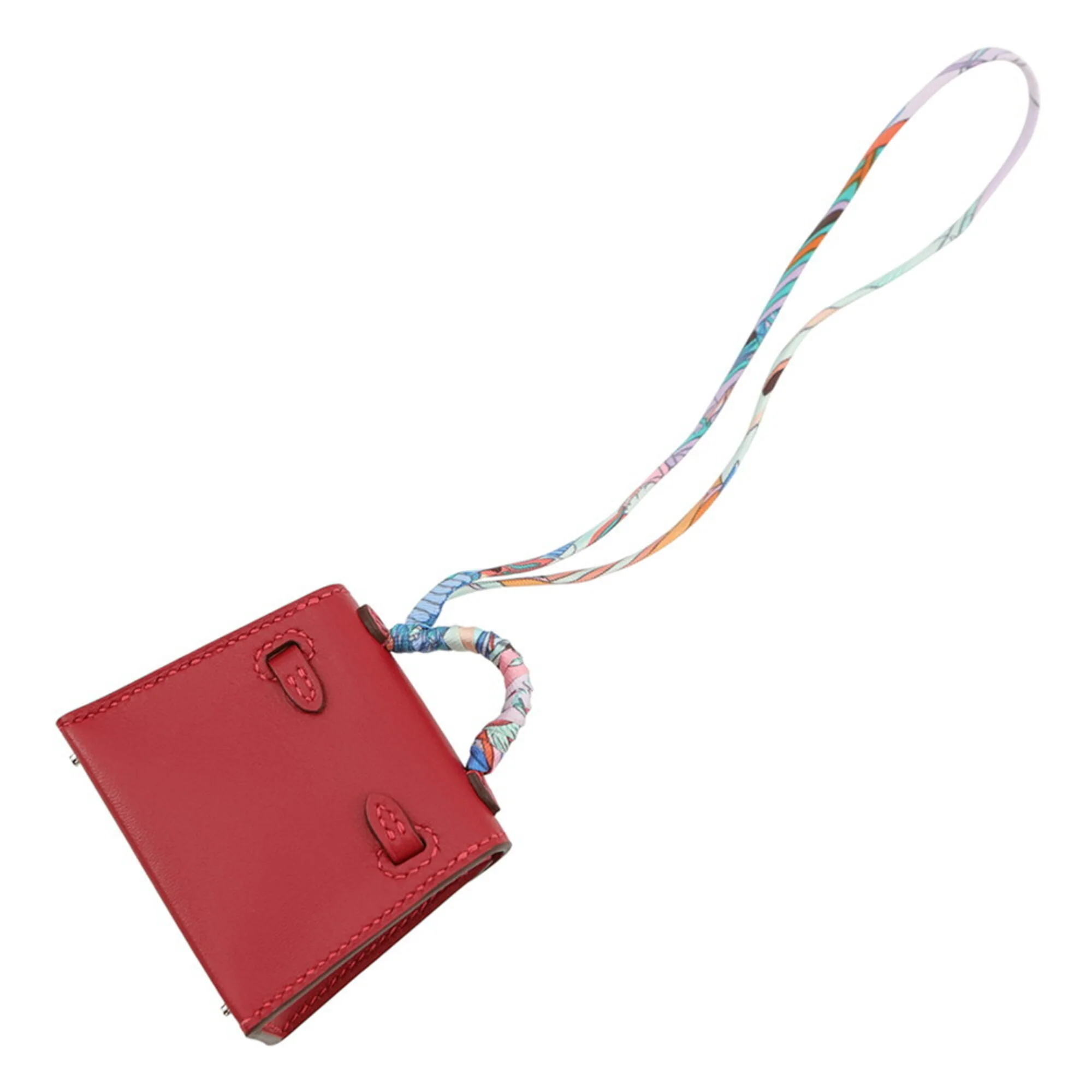 Kelly Twilly Charm Silk and Tadelakt Leather Rouge Vif Handbag Charm - Image 3