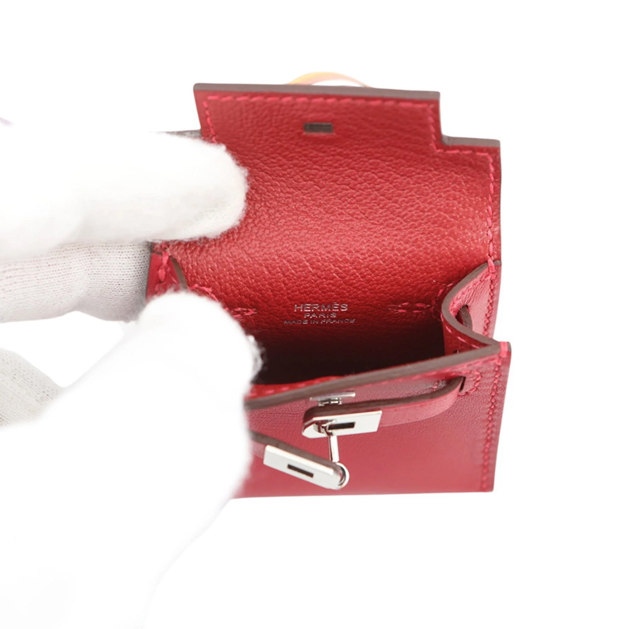 Kelly Twilly Charm Silk and Tadelakt Leather Rouge Vif Handbag Charm - Image 5