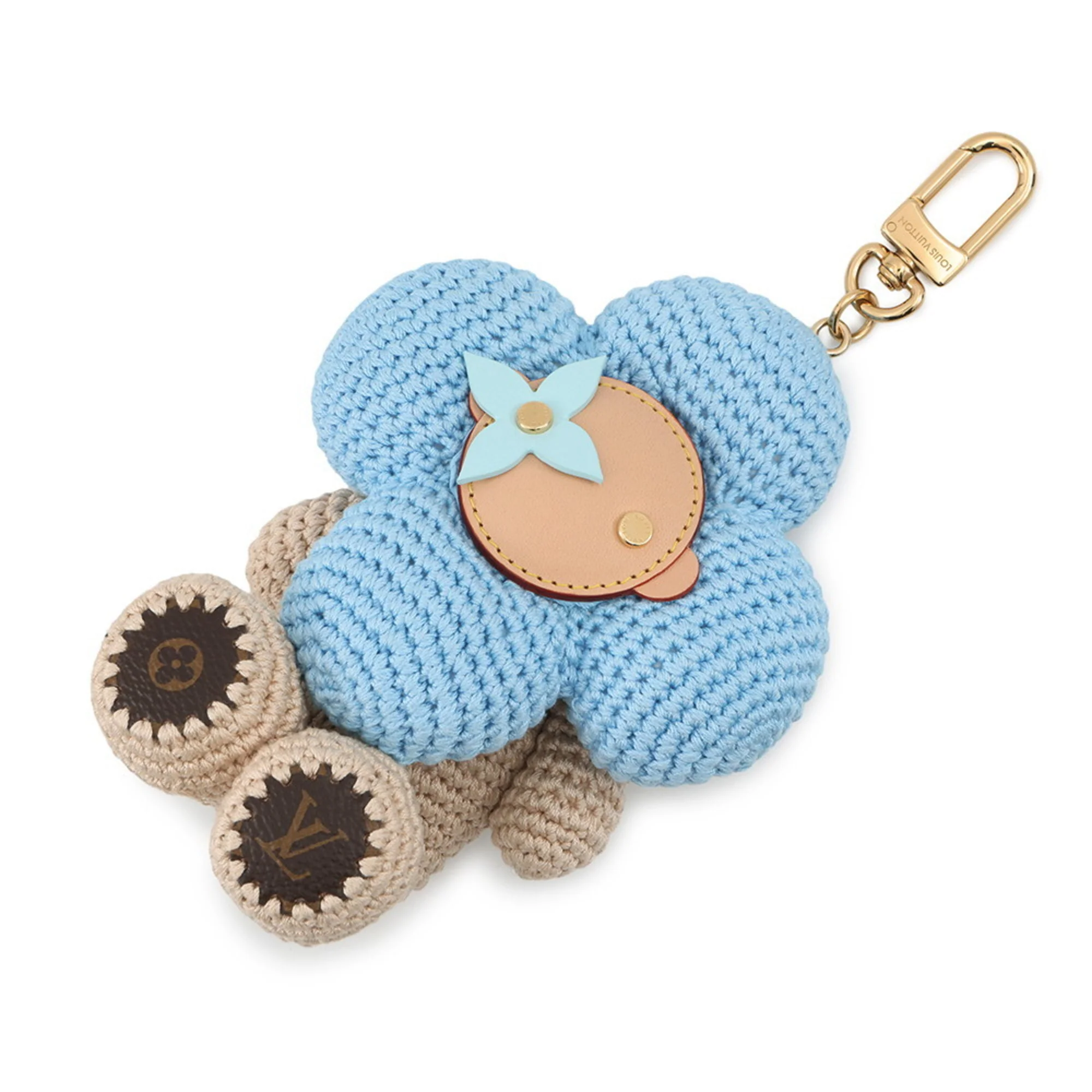 Charm Cotton and Leather Beige and Blue Handbag Charm