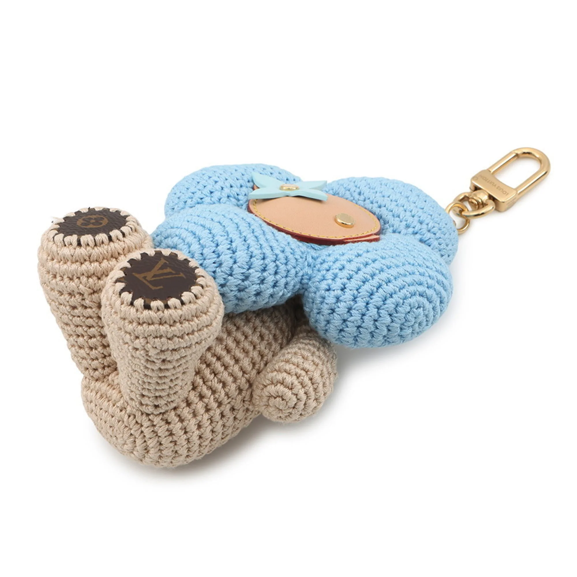 Charm Cotton and Leather Beige and Blue Handbag Charm - Image 2
