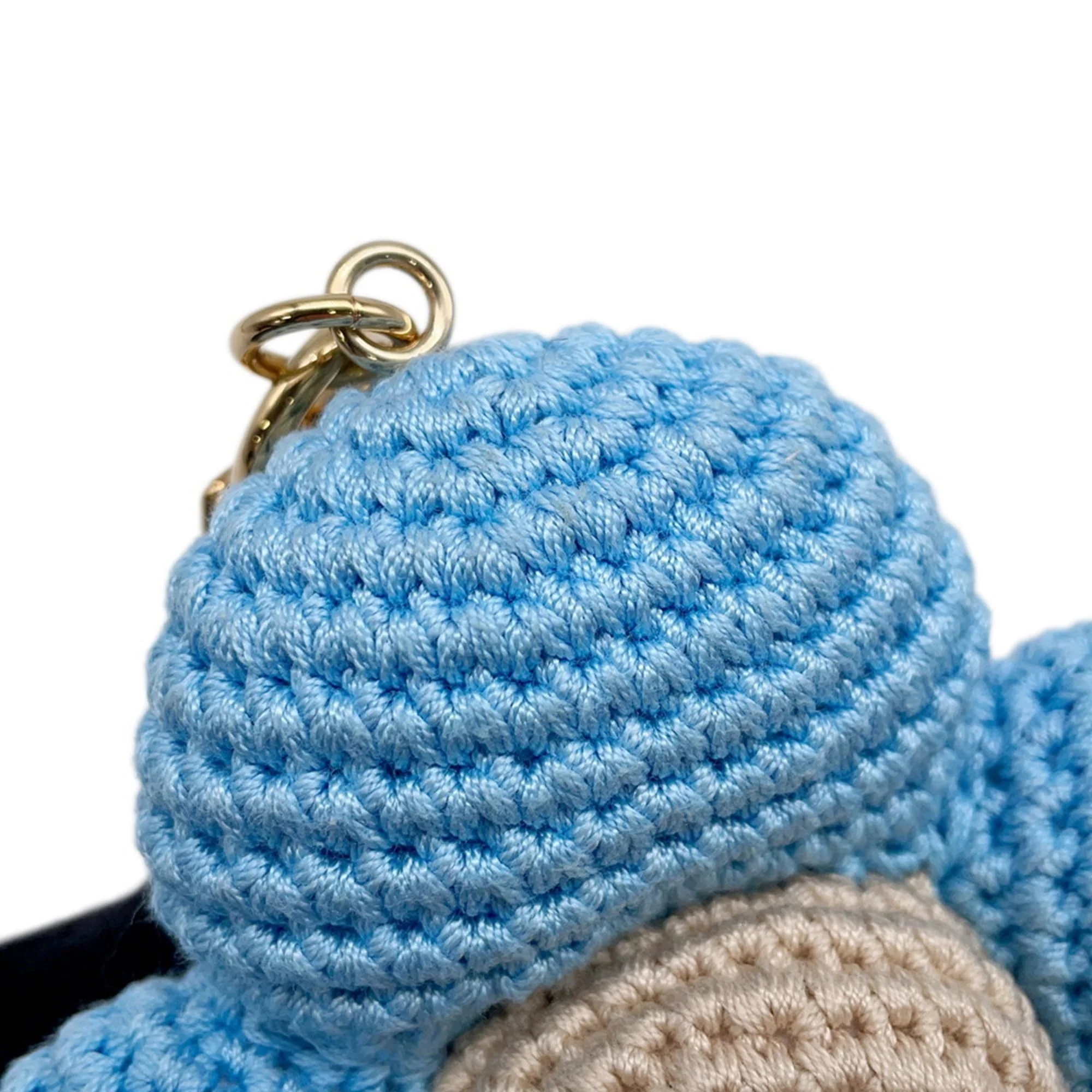 Charm Cotton and Leather Beige and Blue Handbag Charm - Image 5