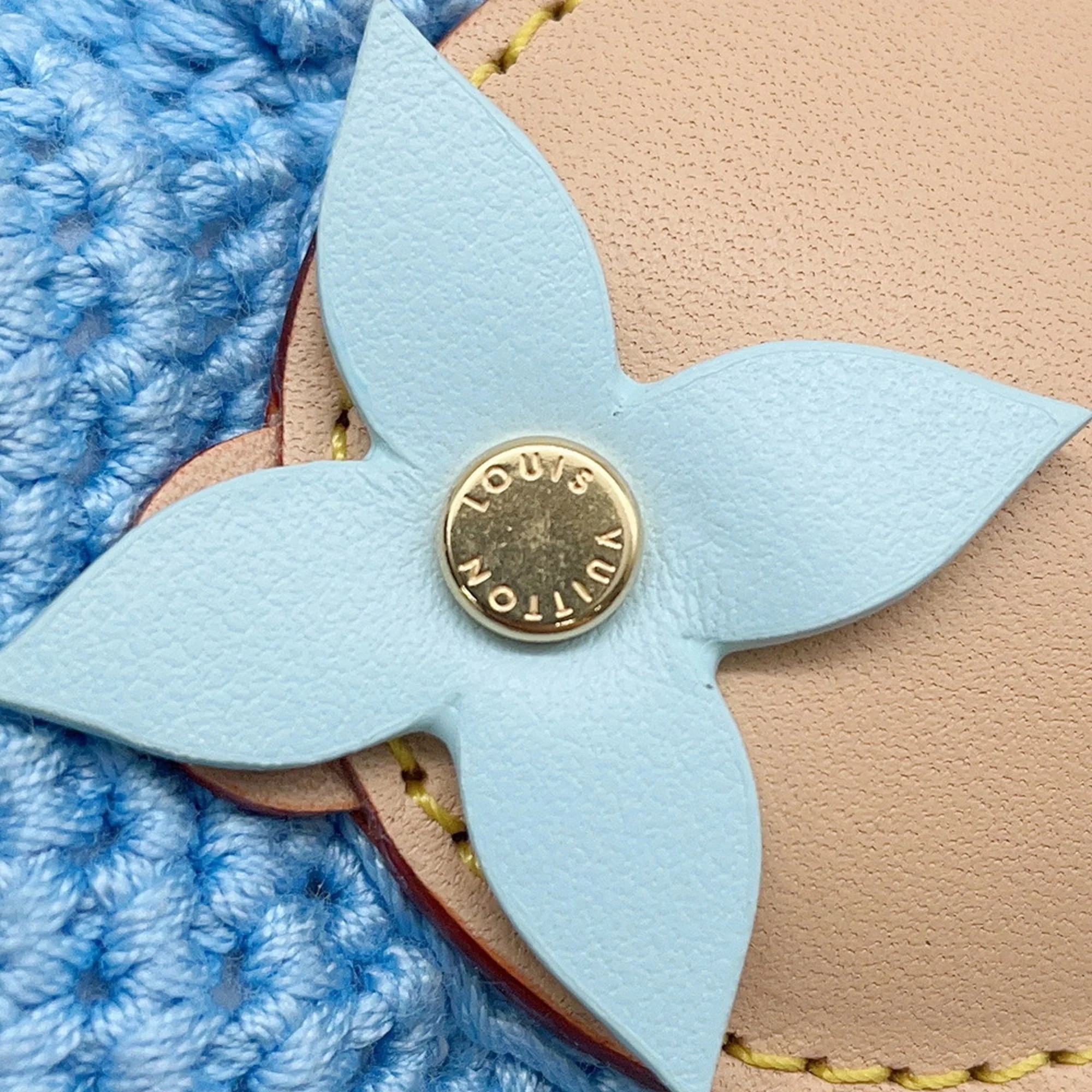 Charm Cotton and Leather Beige and Blue Handbag Charm - Image 8