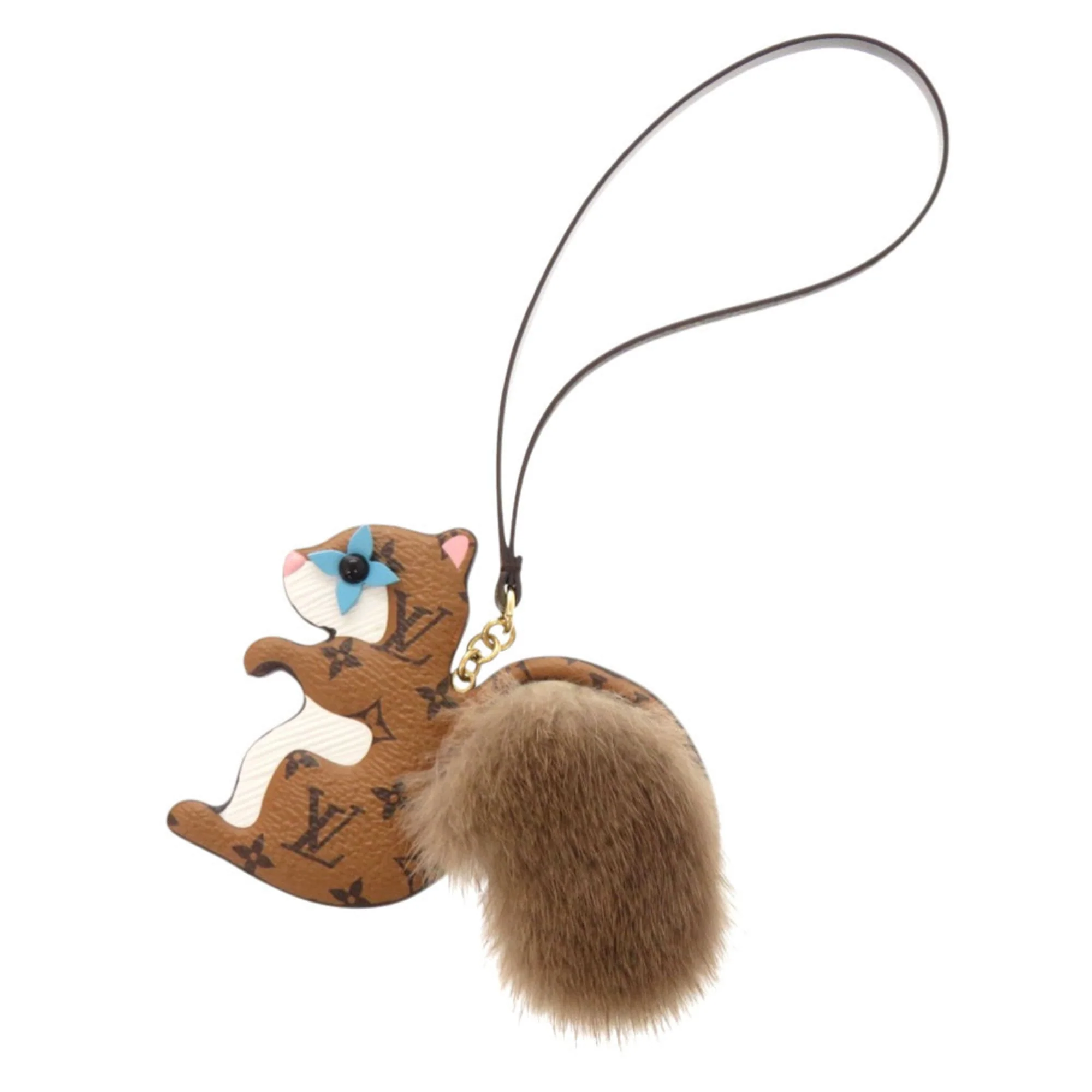Charm Fur and Monogram Brown and Gold Handbag Charm