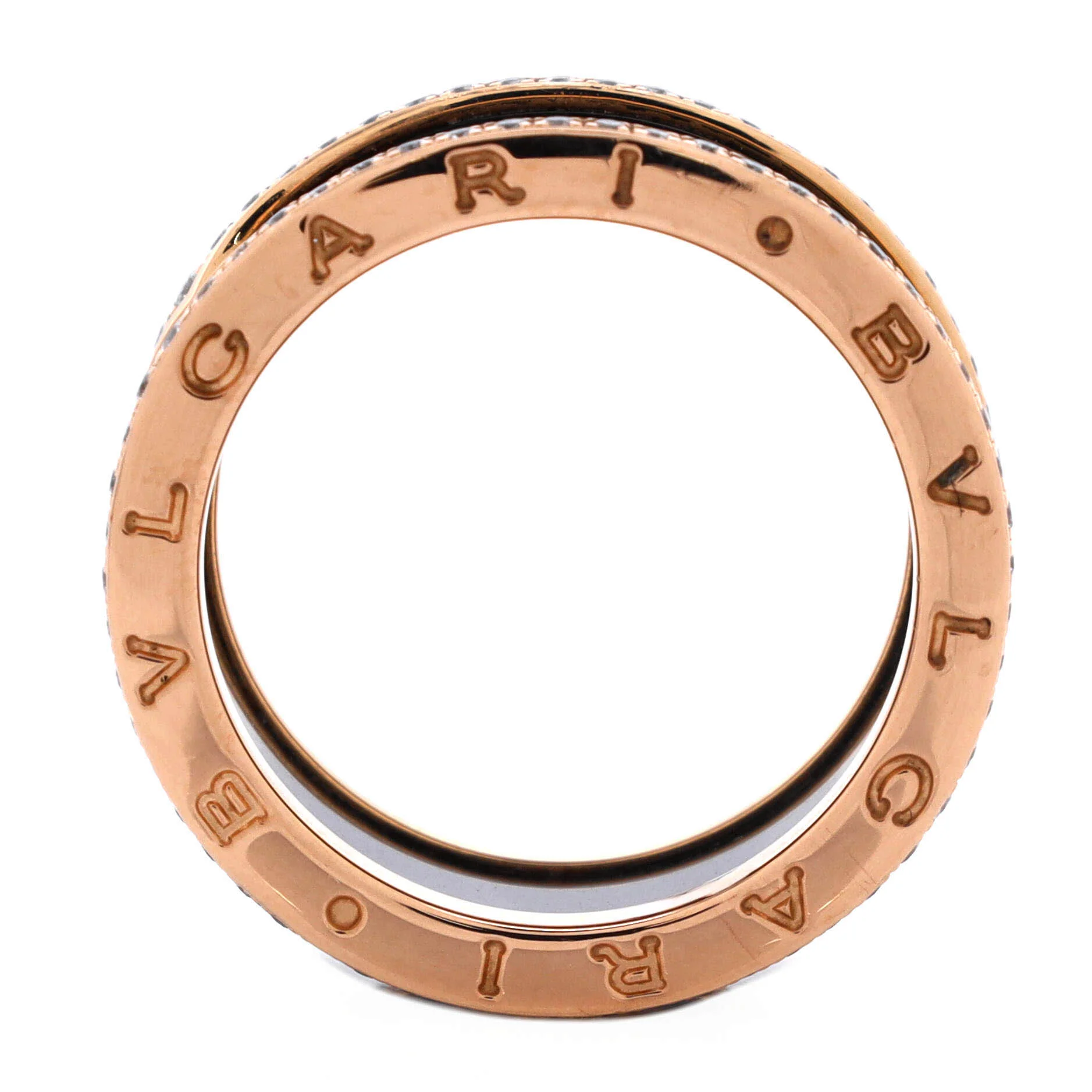 B.Zero1 Three Band Ring 18K Rose Gold and Ceramic with Diamonds - Image 2