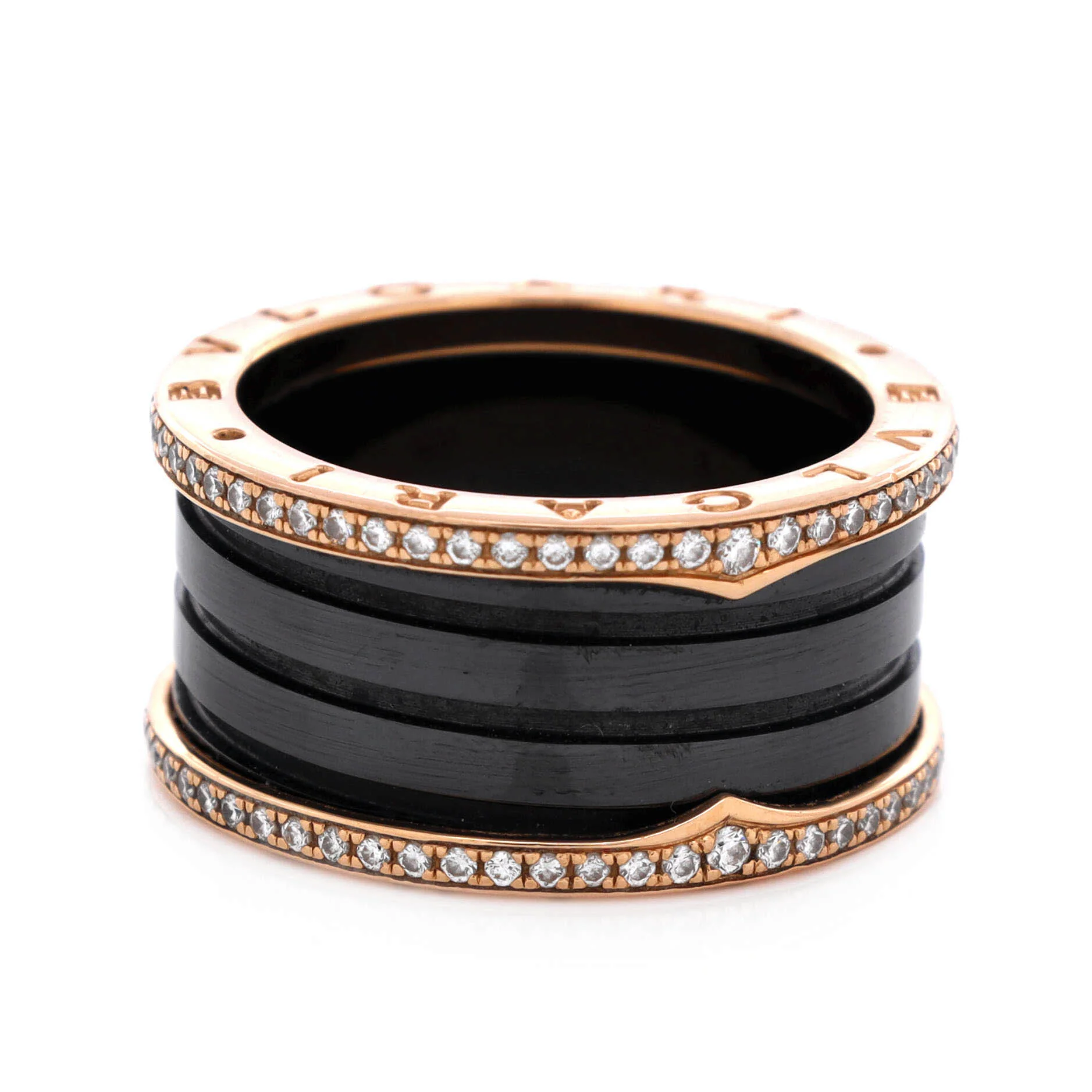 B.Zero1 Three Band Ring 18K Rose Gold and Ceramic with Diamonds - Image 3