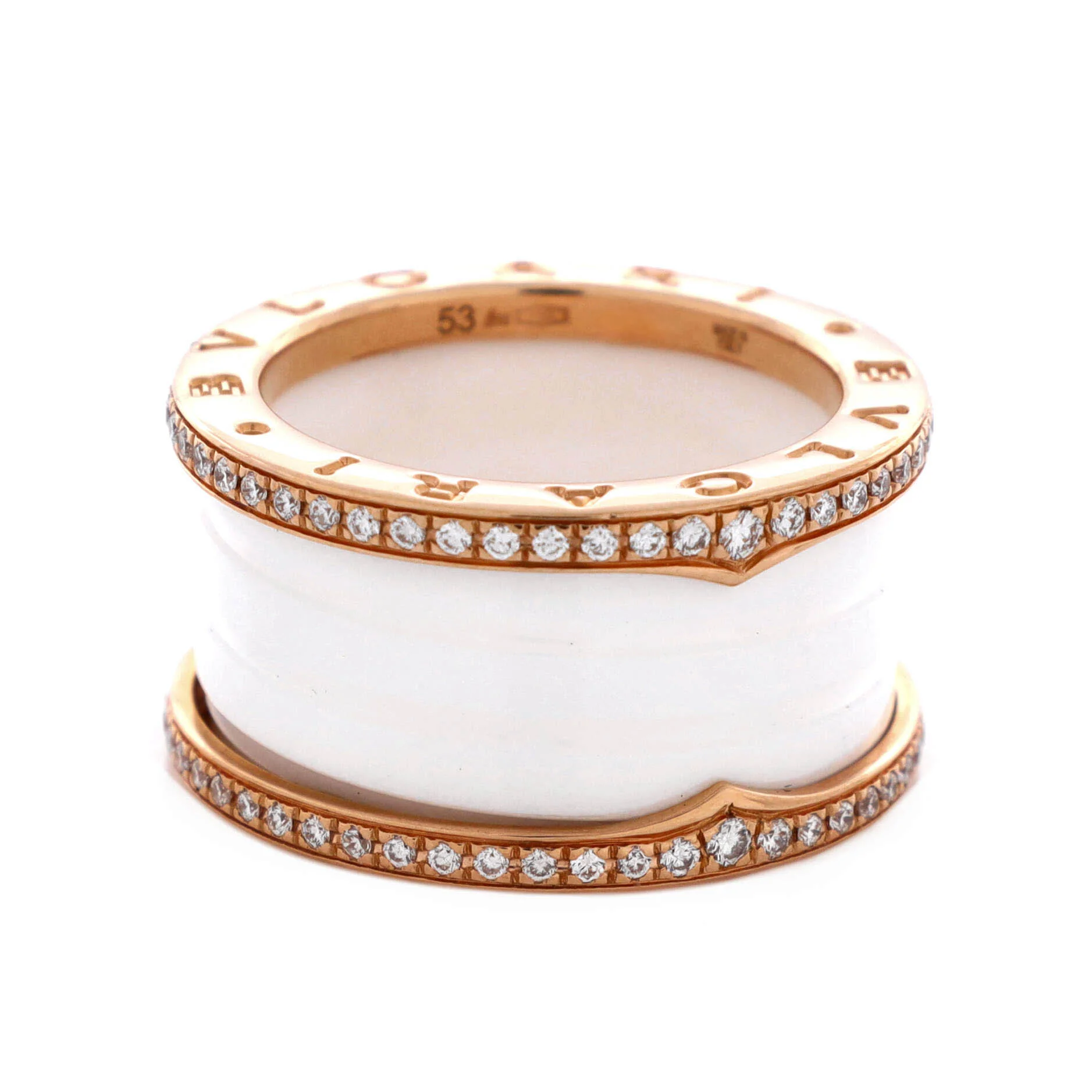 B.Zero1 Three Band Ring 18K Rose Gold and Ceramic with Diamonds - Image 3