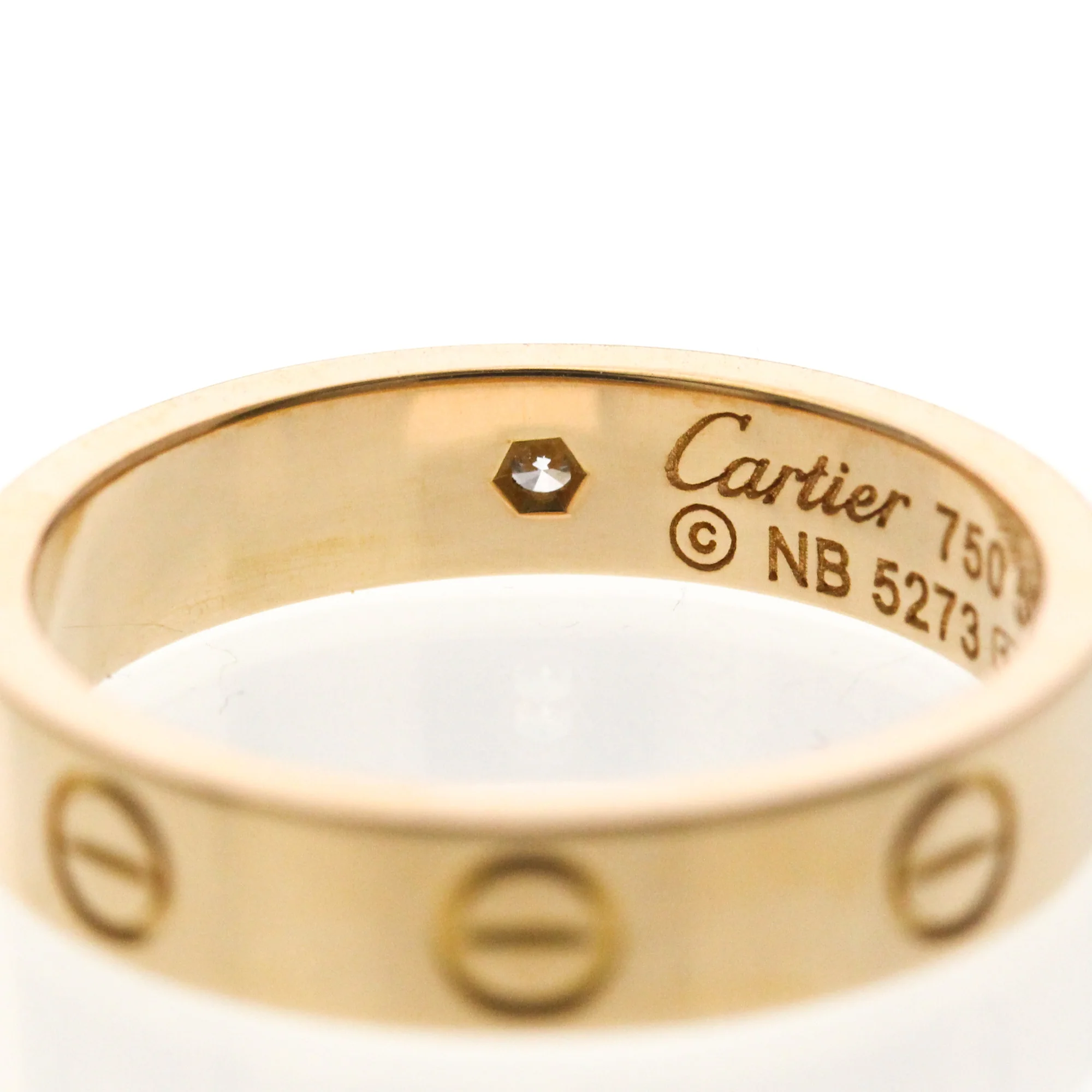 Band Ring 18K Rose Gold Mini with Diamond - Image 8