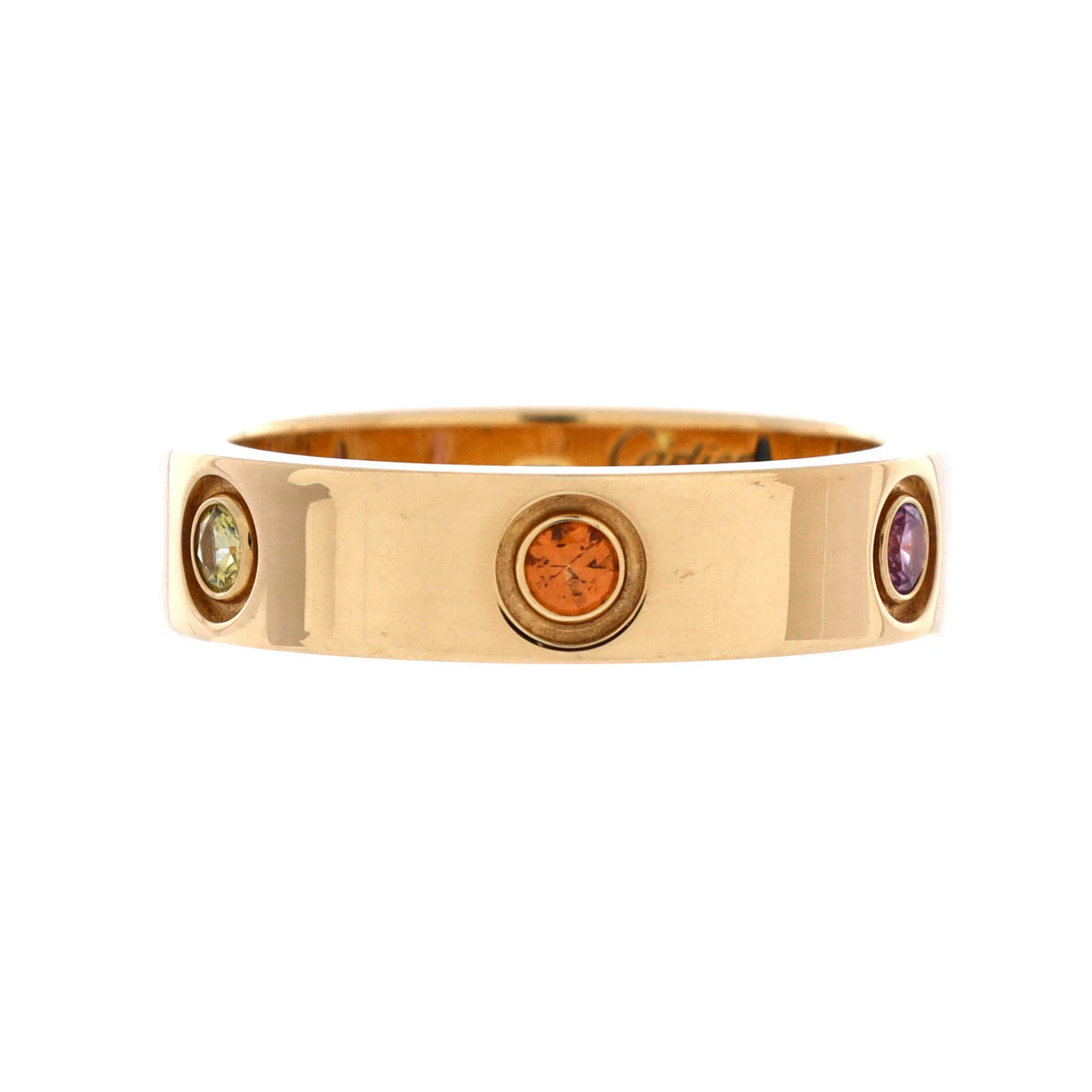 Love 6 Stone Band Ring 18K Yellow Gold with Sapphires, Garnets and Amethyst
