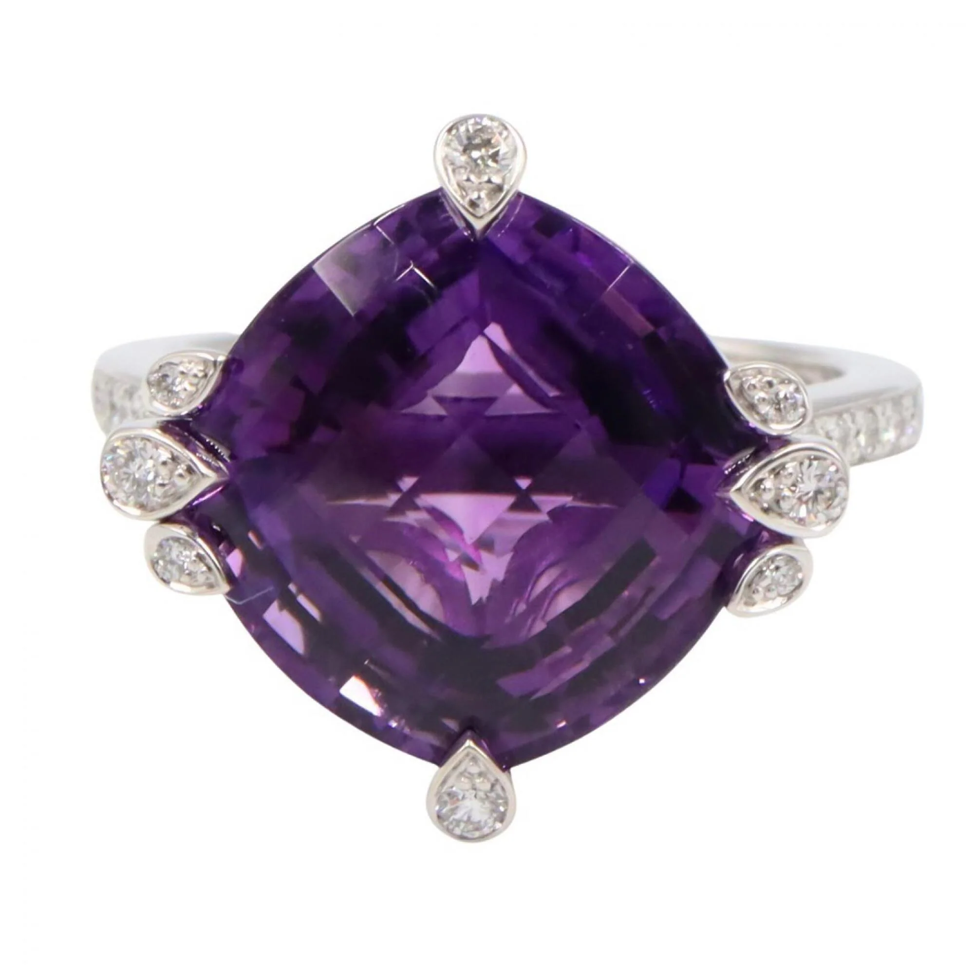 Ring 18K White Gold With Amethyst and Diamond - Image 2