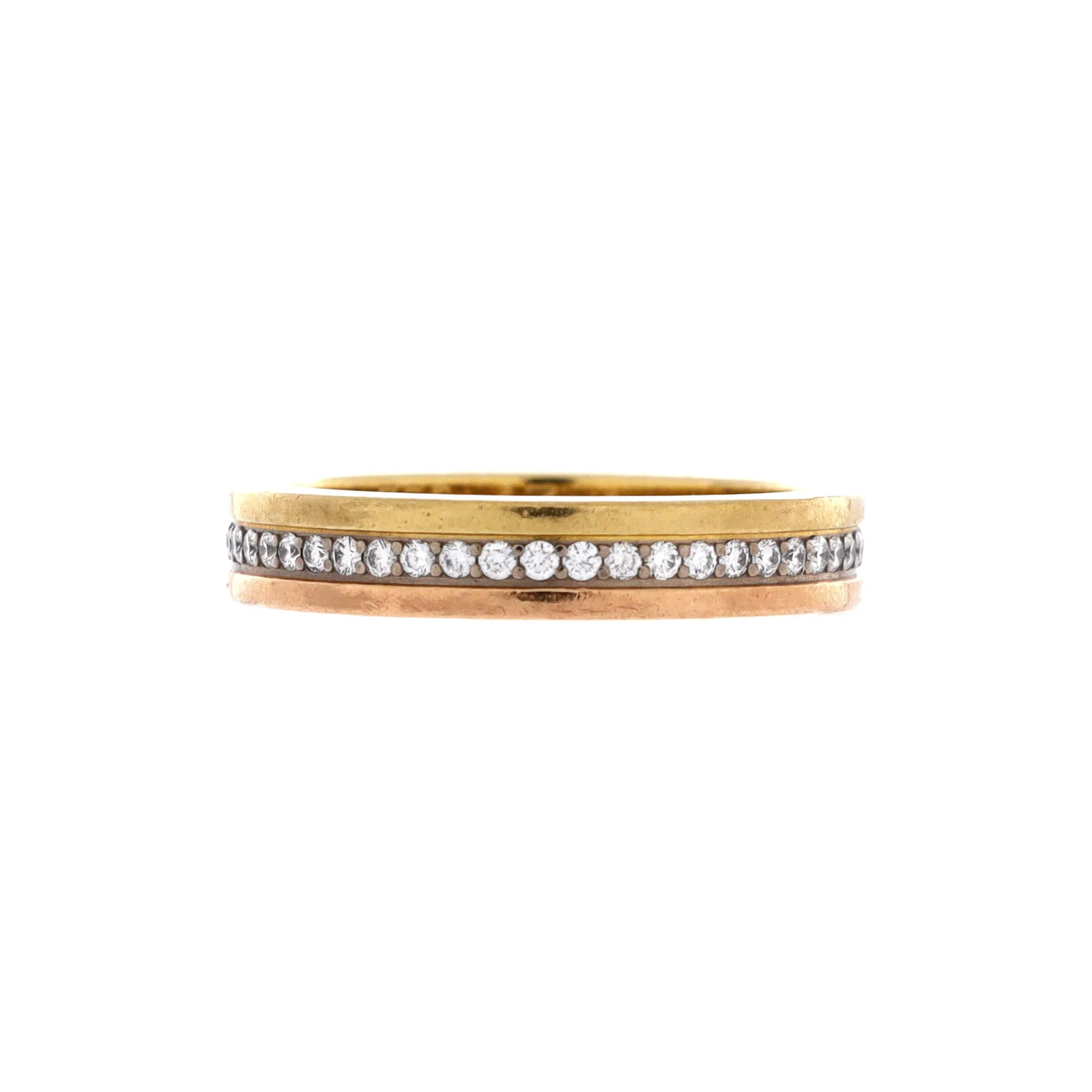 Vendome Louis Cartier Wedding Band Ring 18K Tricolor Gold with Diamonds