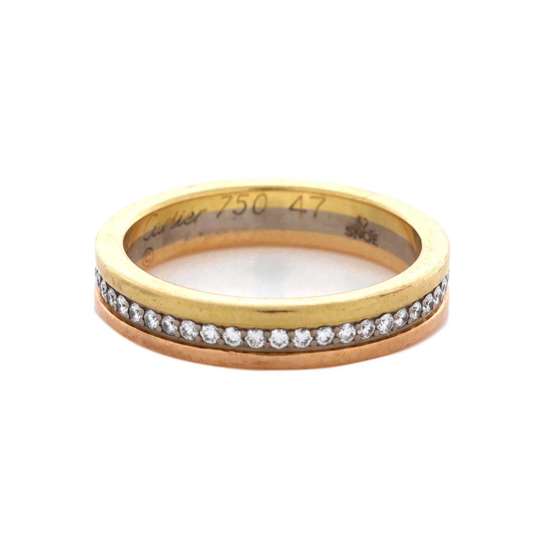 Vendome Louis Cartier Wedding Band Ring 18K Tricolor Gold with Diamonds - Image 3