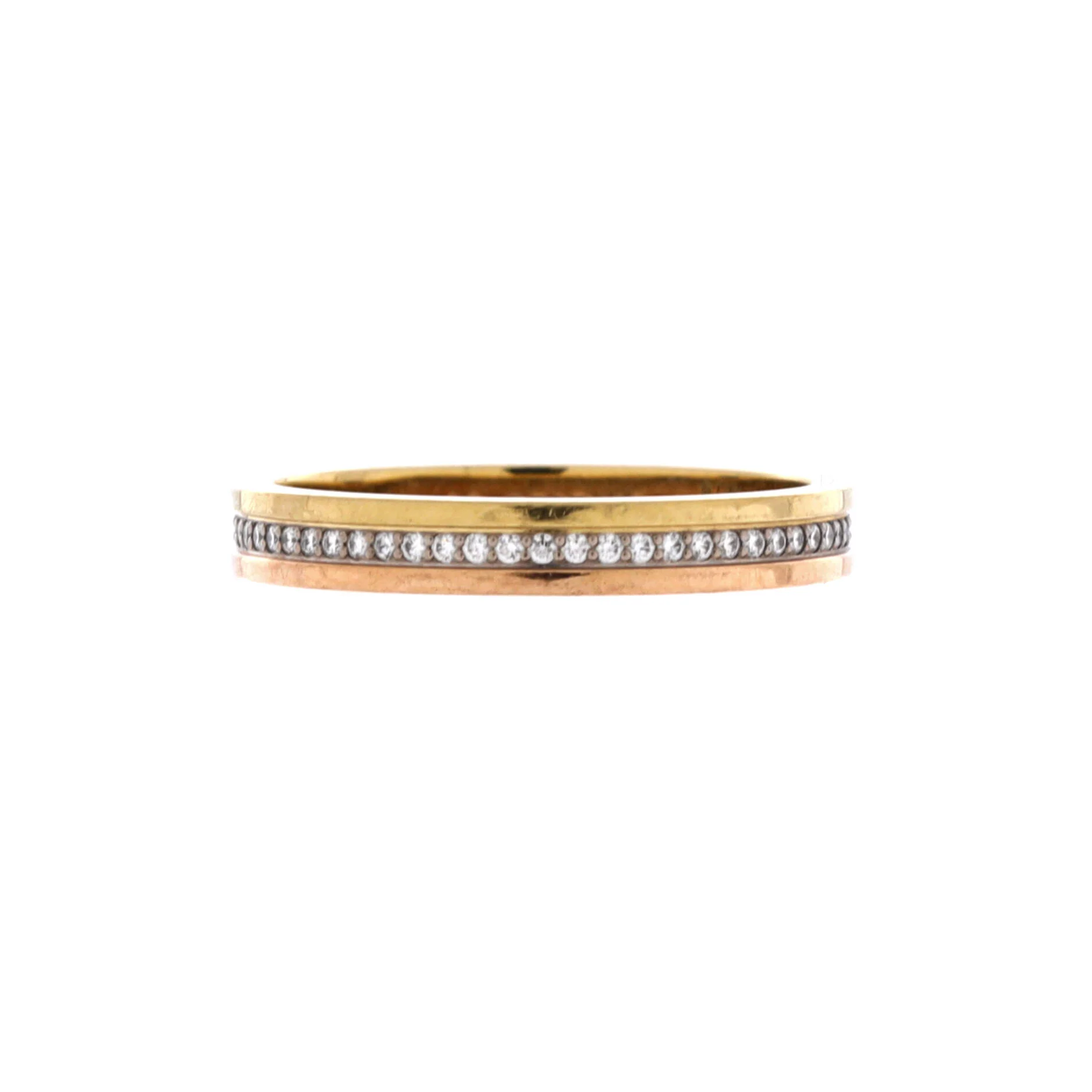 Vendome Louis Cartier Wedding Band Ring 18K Tricolor Gold with Diamonds
