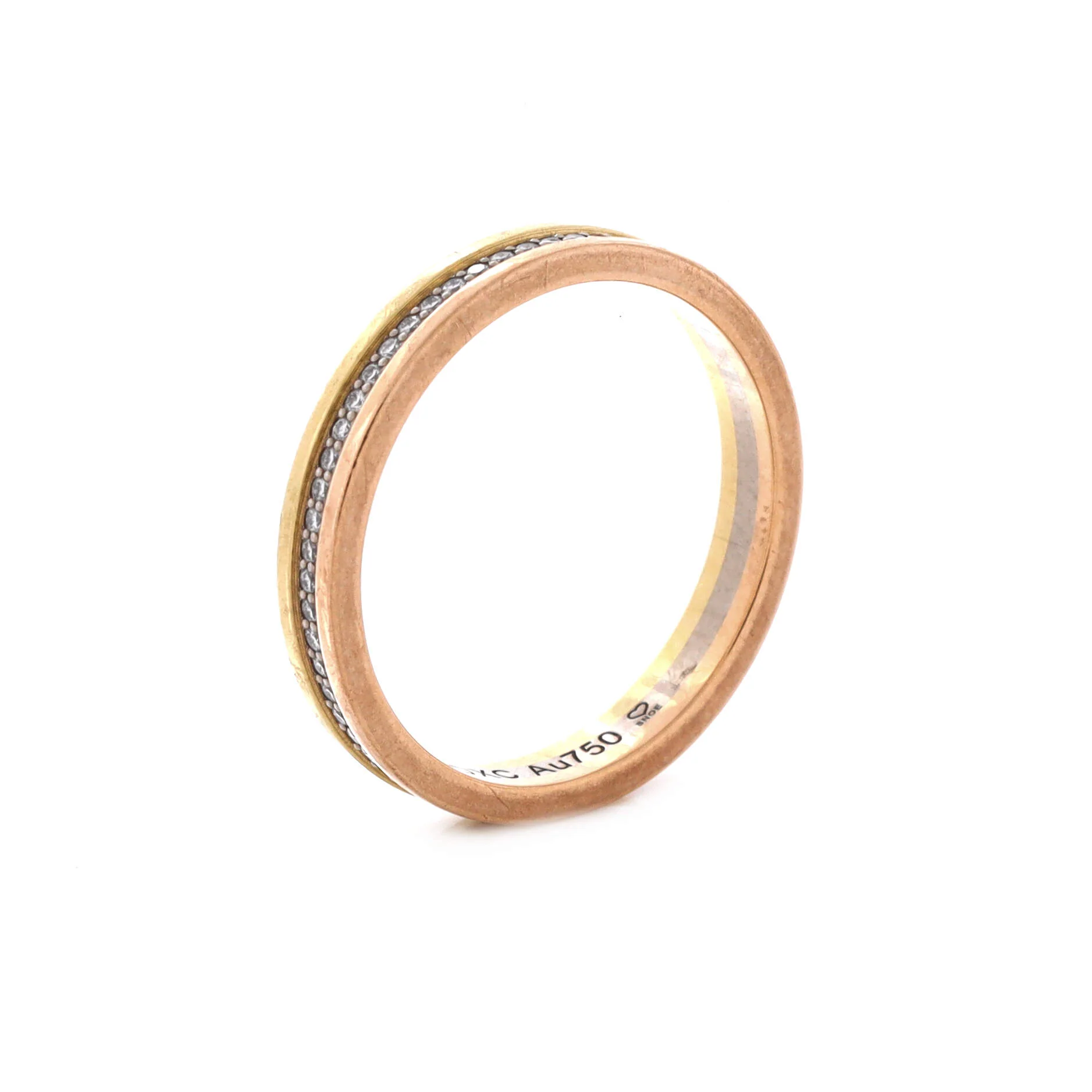 Vendome Louis Cartier Wedding Band Ring 18K Tricolor Gold with Diamonds - Image 3
