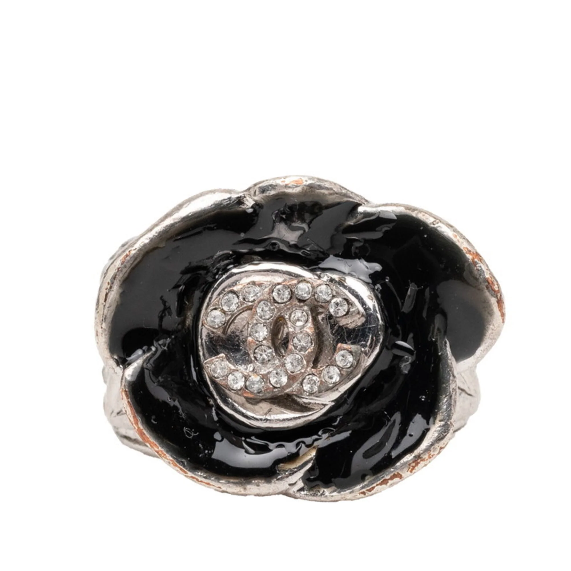 CC Logo Flower Ring Silver-Tone Metal