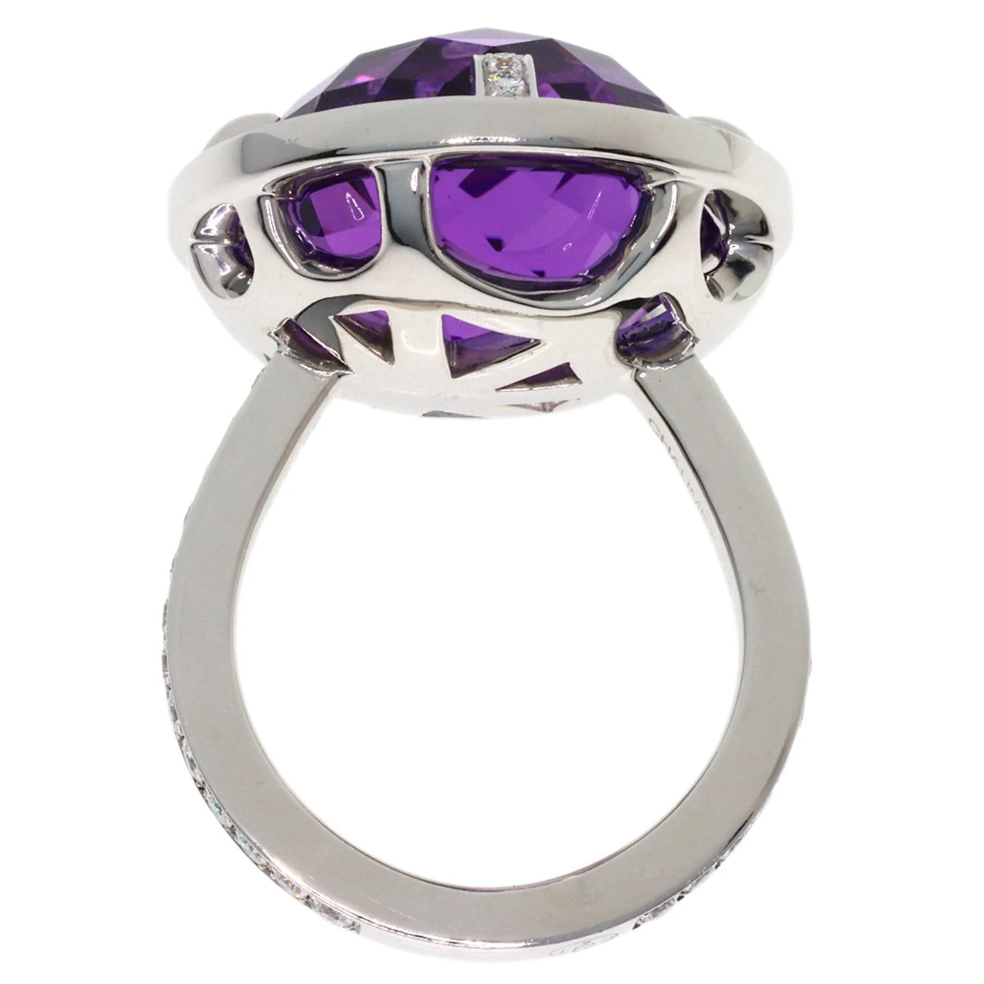Band Ring 18K White Gold with Amethyst and Diamond - Image 4
