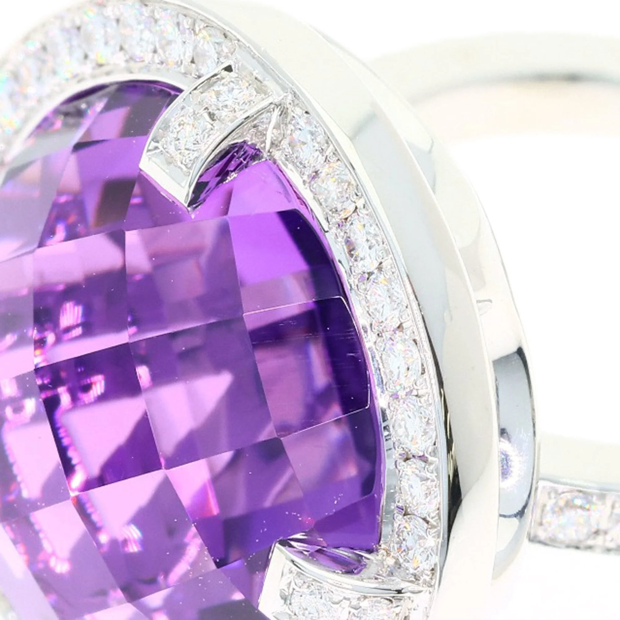 Band Ring 18K White Gold with Amethyst and Diamond - Image 9