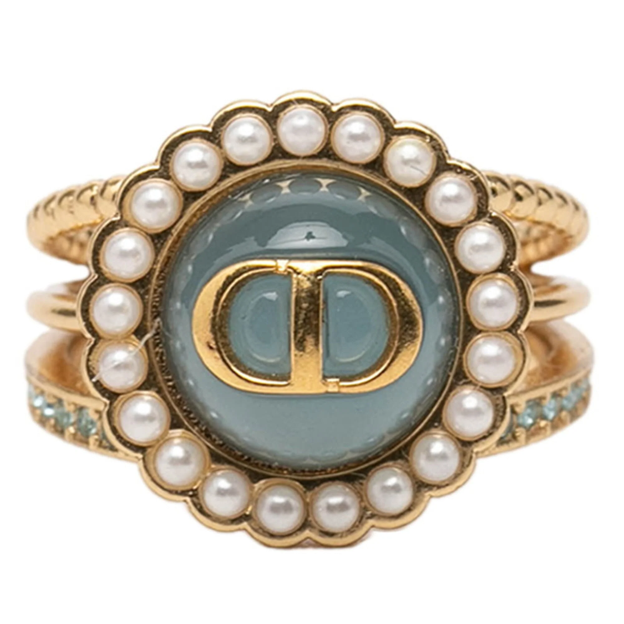 Baroque Ring Gold Plated and Rhinestone With Faux Pearl