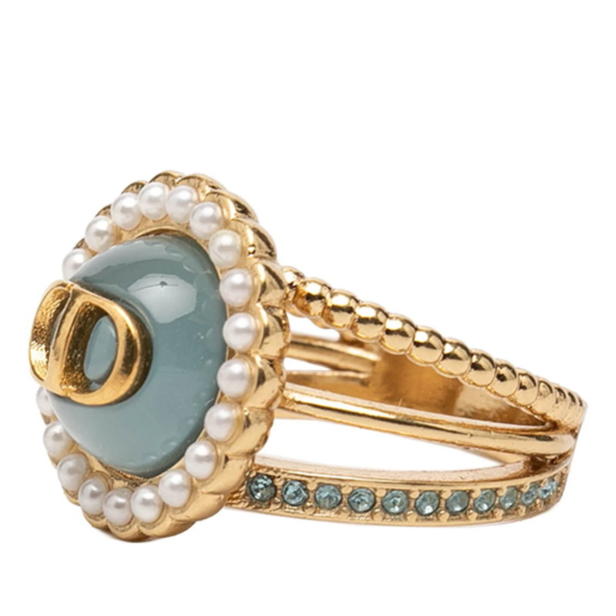 Baroque Ring Gold Plated and Rhinestone With Faux Pearl - Image 2