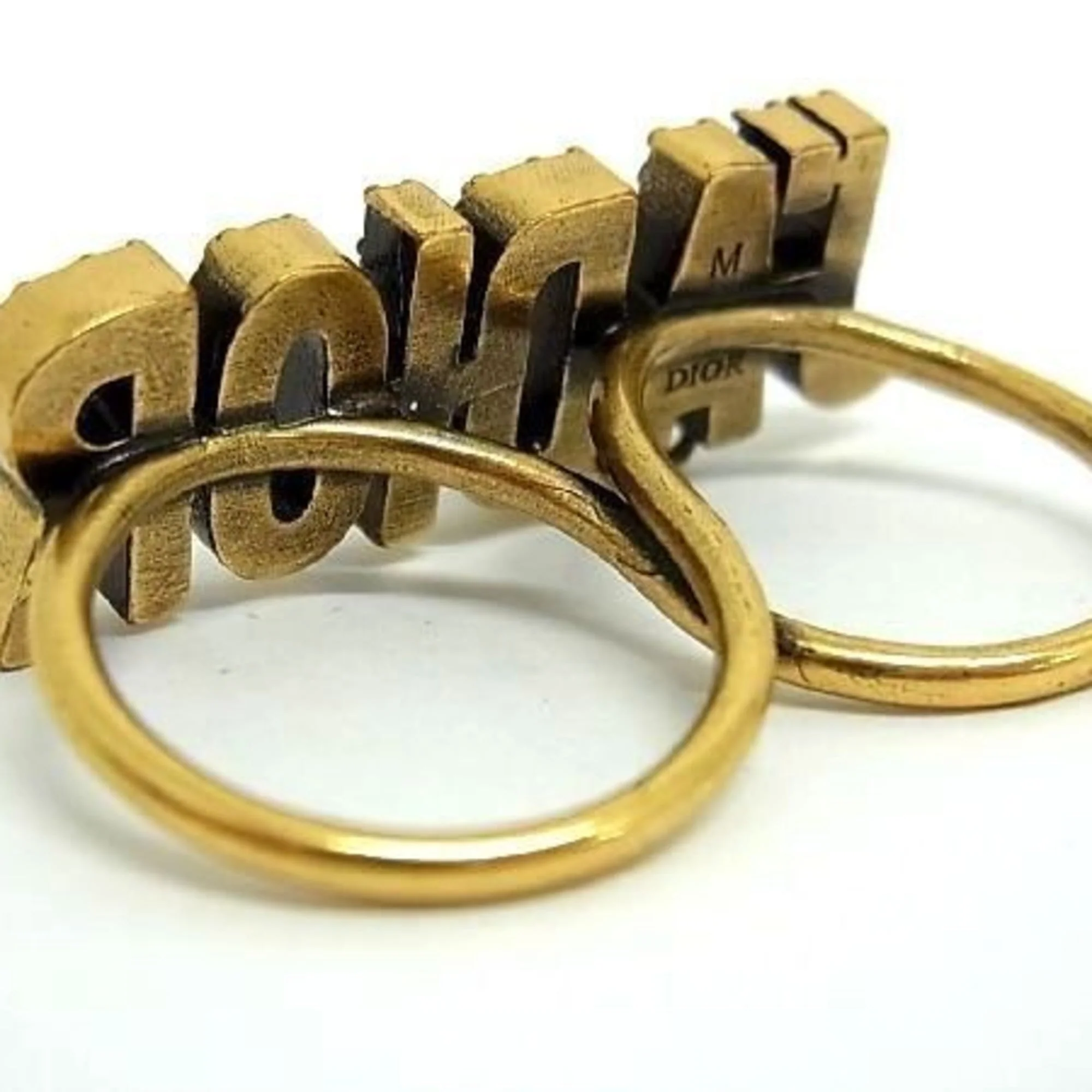 Double Finger Ring Metal Gold with Rhinestone and Mother of Pearl - Image 2
